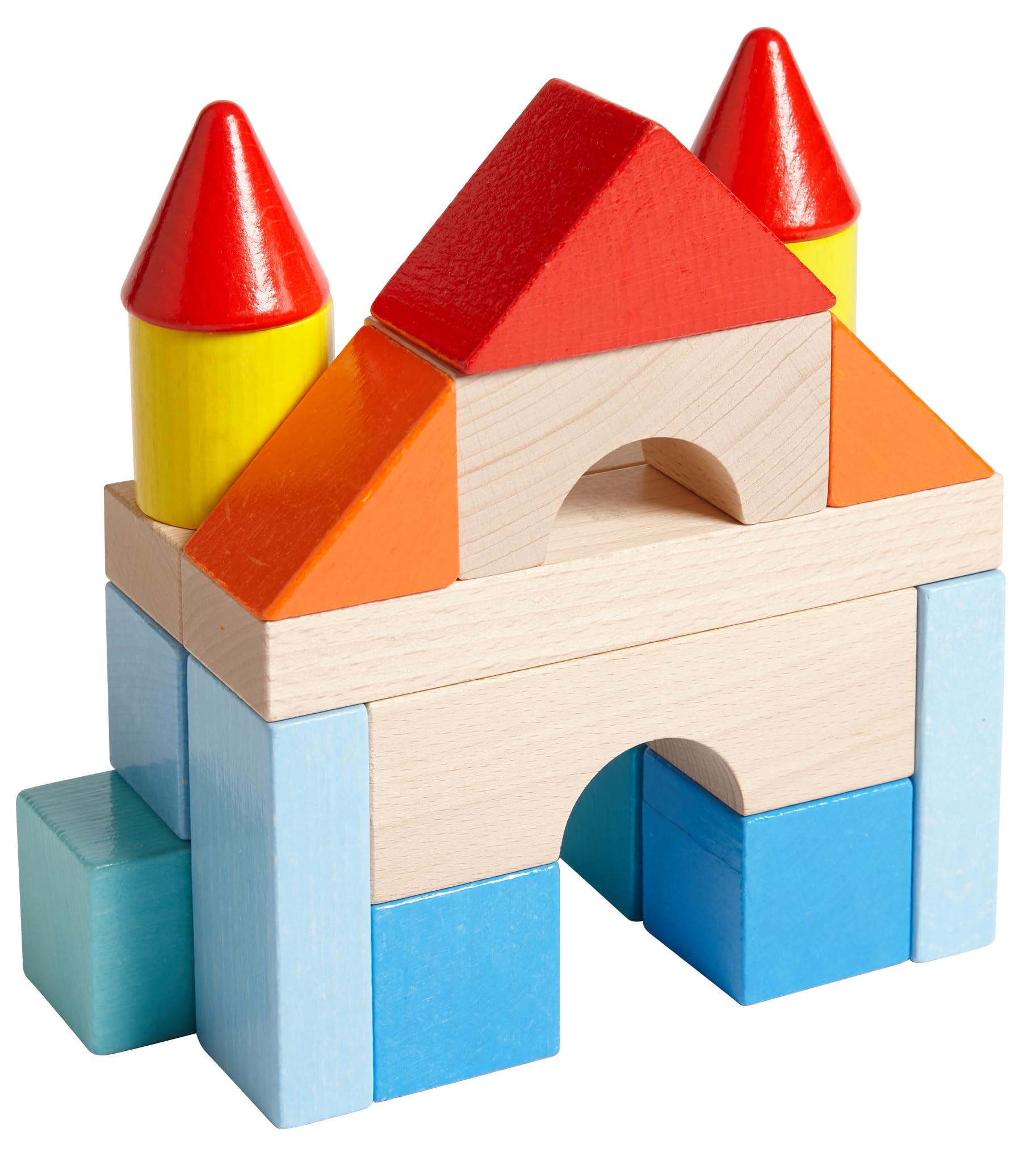 HABA Mis Primeros Bloques de construcción – 46 Bloques de Madera de Colores con Bolsa de algodón – Fabricado en Alemania – para niños a Partir de 1 año – Promueve la motricidad Fina – 2010877001