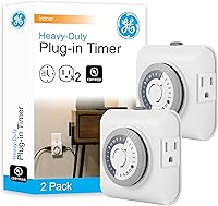 GE Mechanical Grounded Outlet Timer 24-Hour Dual 3-Prong Plugs Indoor for Lights Fans Appliances - 2 Pack 46211