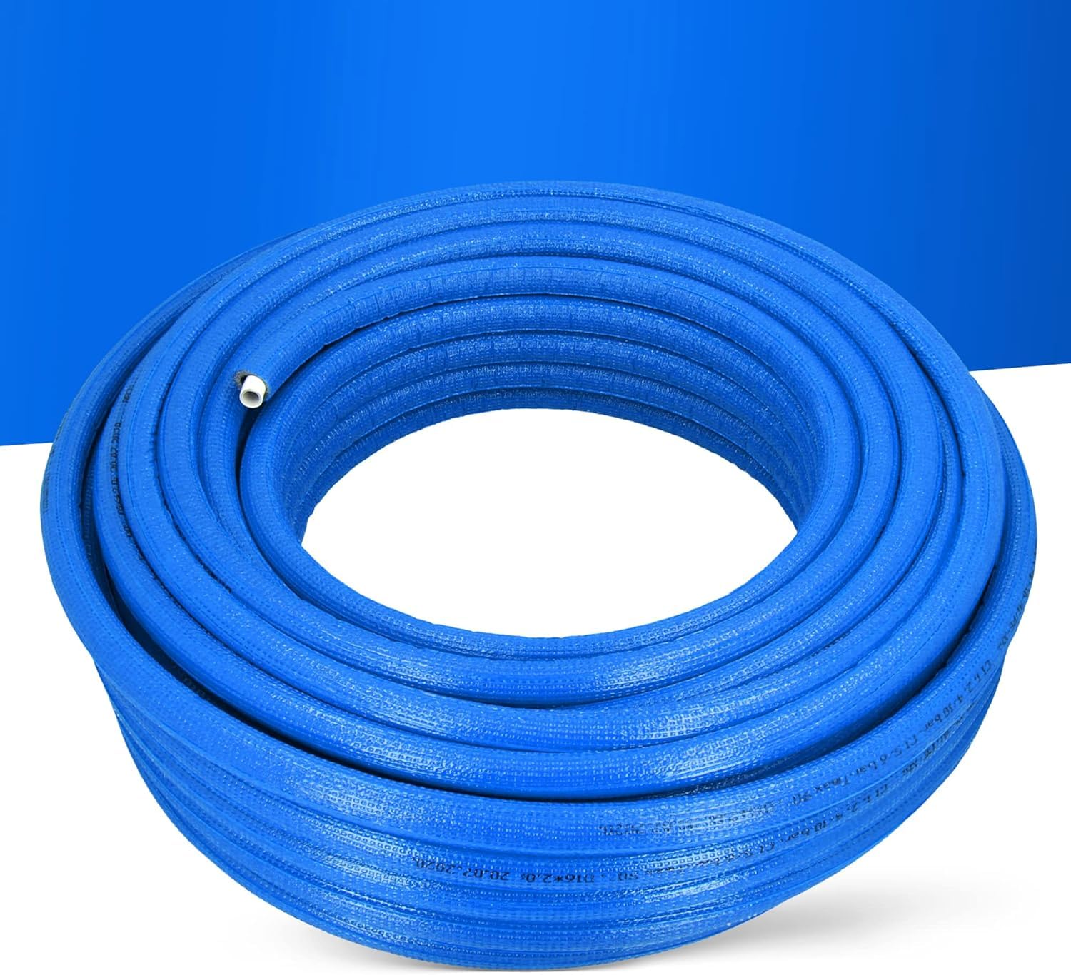 Tuyau PEX/AL/PEX Pré-isolé - Longueur 50 Mètres - Isolation Mousse - Revêtement Polyéthylène - Pour Systèmes de Chauffage (Bleu, Ø16 x 2 mm 50 mètres)