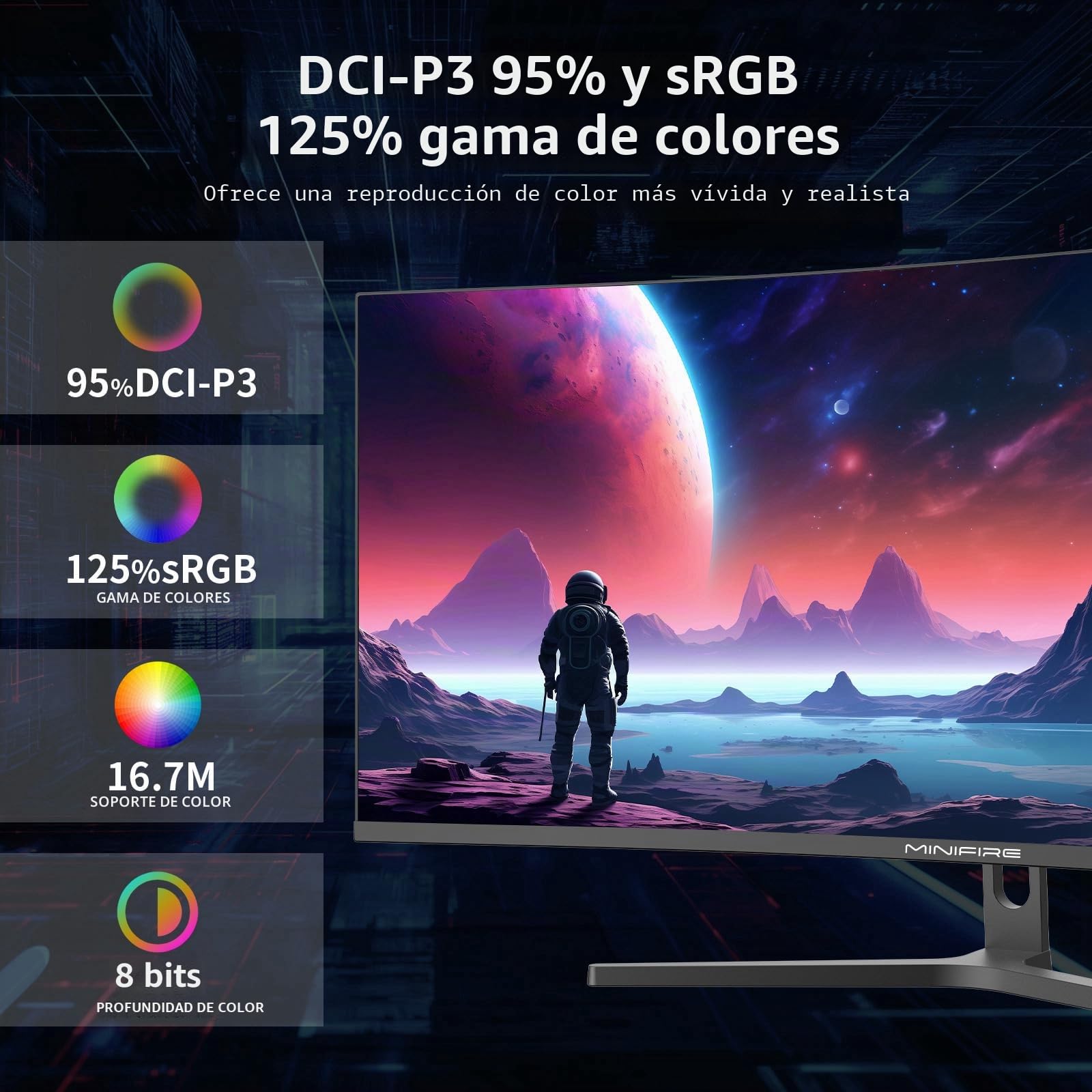 Minifire - Pantalla para PC para juegos curvados de 34 pulgadas, 2 K UWQHD(3440 x 1440), 1 ms MPRT, 165 Hz(DP), 100 Hz(HDMI), AMD FreeSync, monitor Gaming 1500R, VA Panel, 2 x HDMI 2.0/2 x DP 1.4