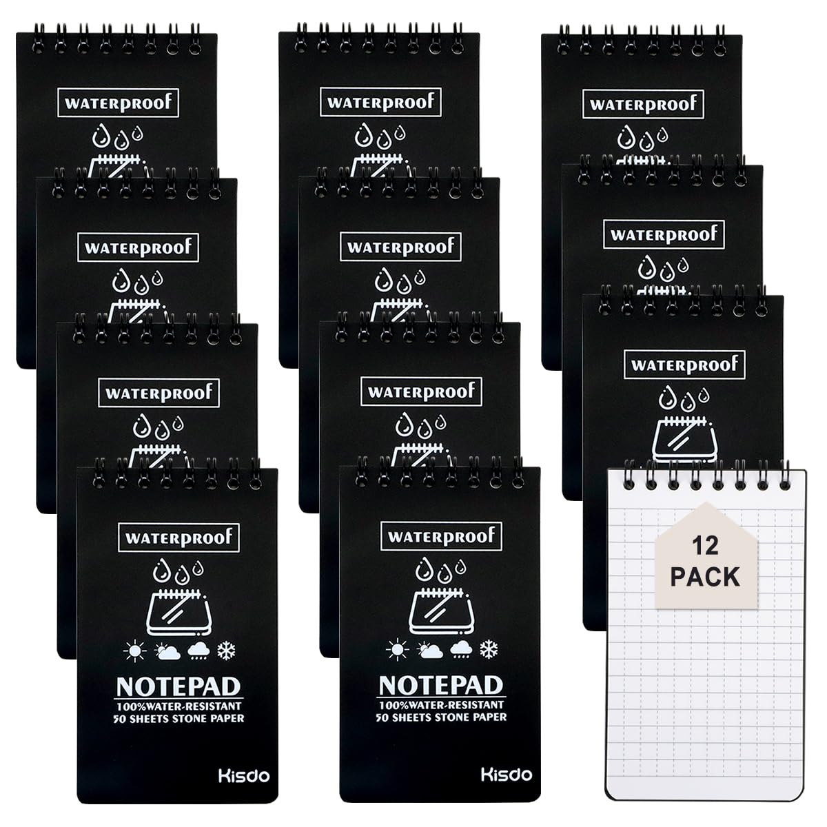 12 Carnets Étanches A7 - Papier Imperméable - Spirale - Pour Plein Air Et Tactique - Format Poche - Brun
