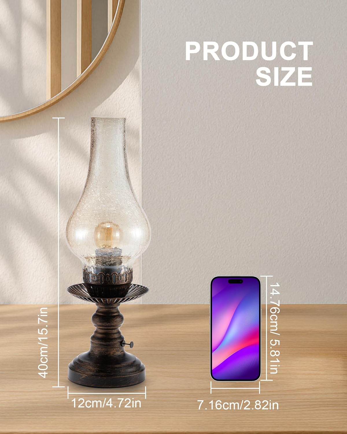 UMEXUS Vintage Rechargeable Cordless Table Lamp with Dimmer & Touch Control, Small Battery Powered Lights, Amber Hand-Blown Glass Retro Farmhouse Lamp for Bedroom, Living Room, Dining Table, Kitchen - Image 7