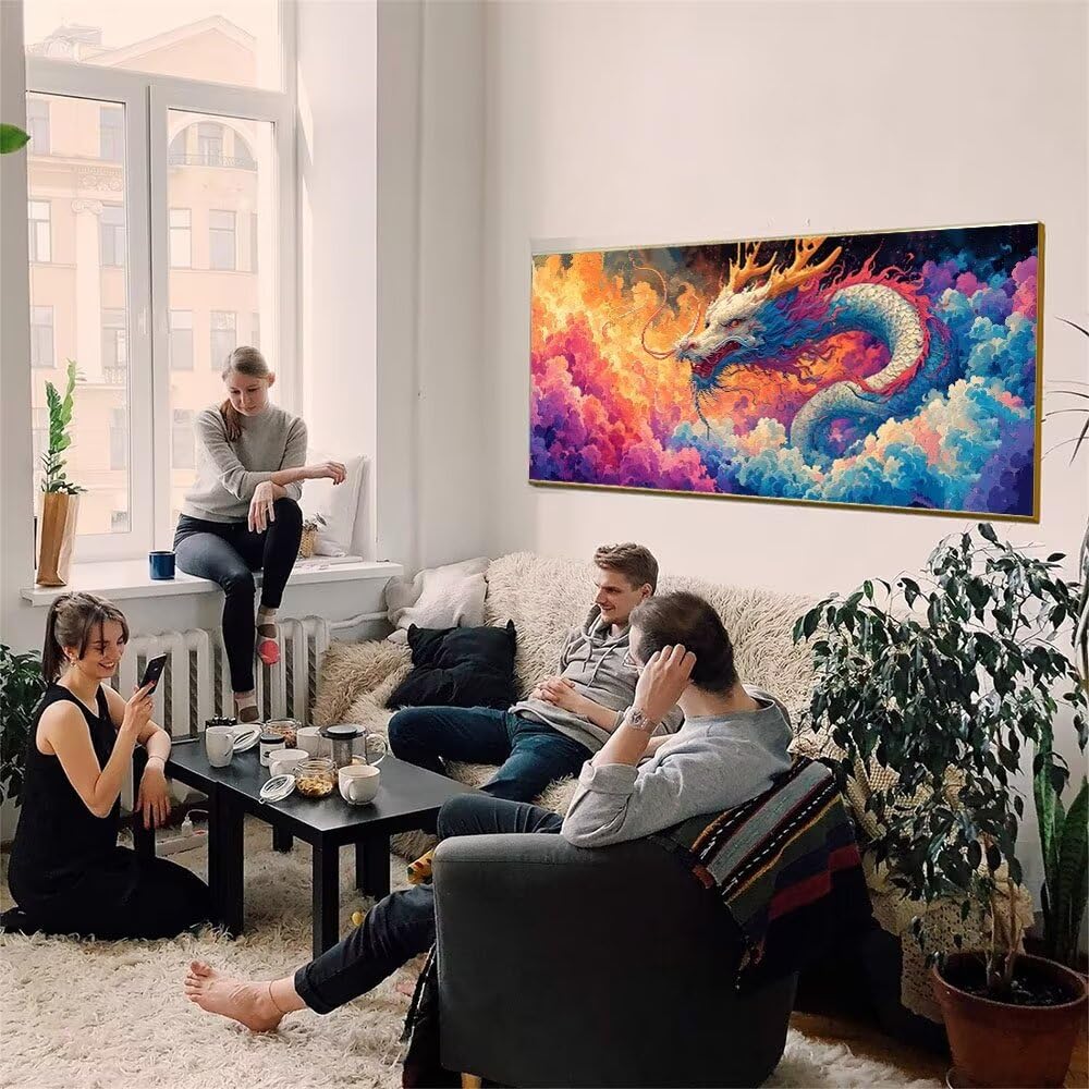 Malen Nach Zahlen Erwachsene xxl, Paint by Numbers Malen Nach Zahlen Drachen, DIY Geschenk Art mit Pinseln und Acrylfarben Handgemalt Ölgemälde Leinwand für Home Dekorieren, Ohne Rahmen 80x160cm W-996