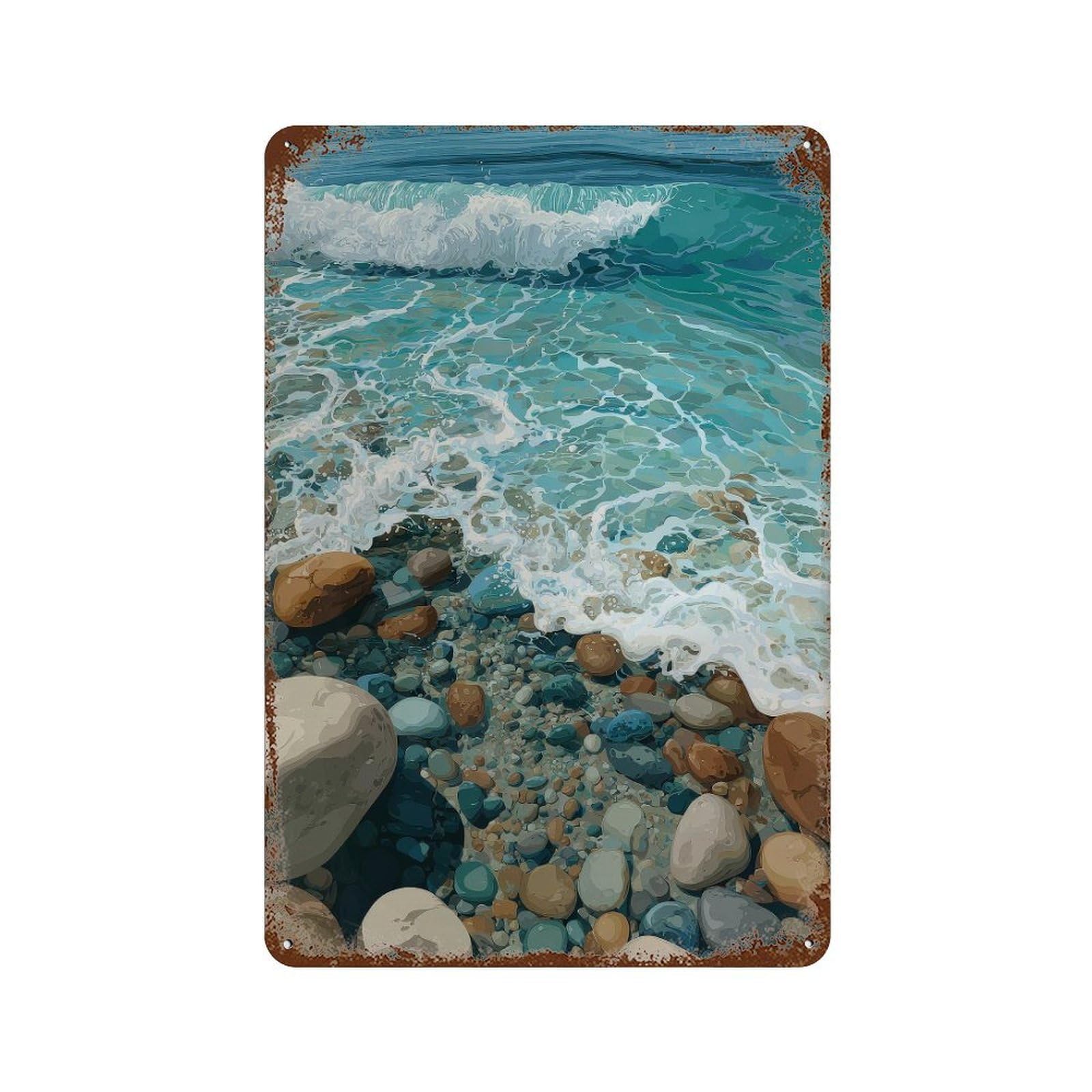 xiaoxiaoshen Ocean Waves And Pebbles. Coastal Realistic Wall Decor Art Metal Tin Poster Modern Home Decor Art Home Bar Shop Decorations Vintage Sign 30x20cm