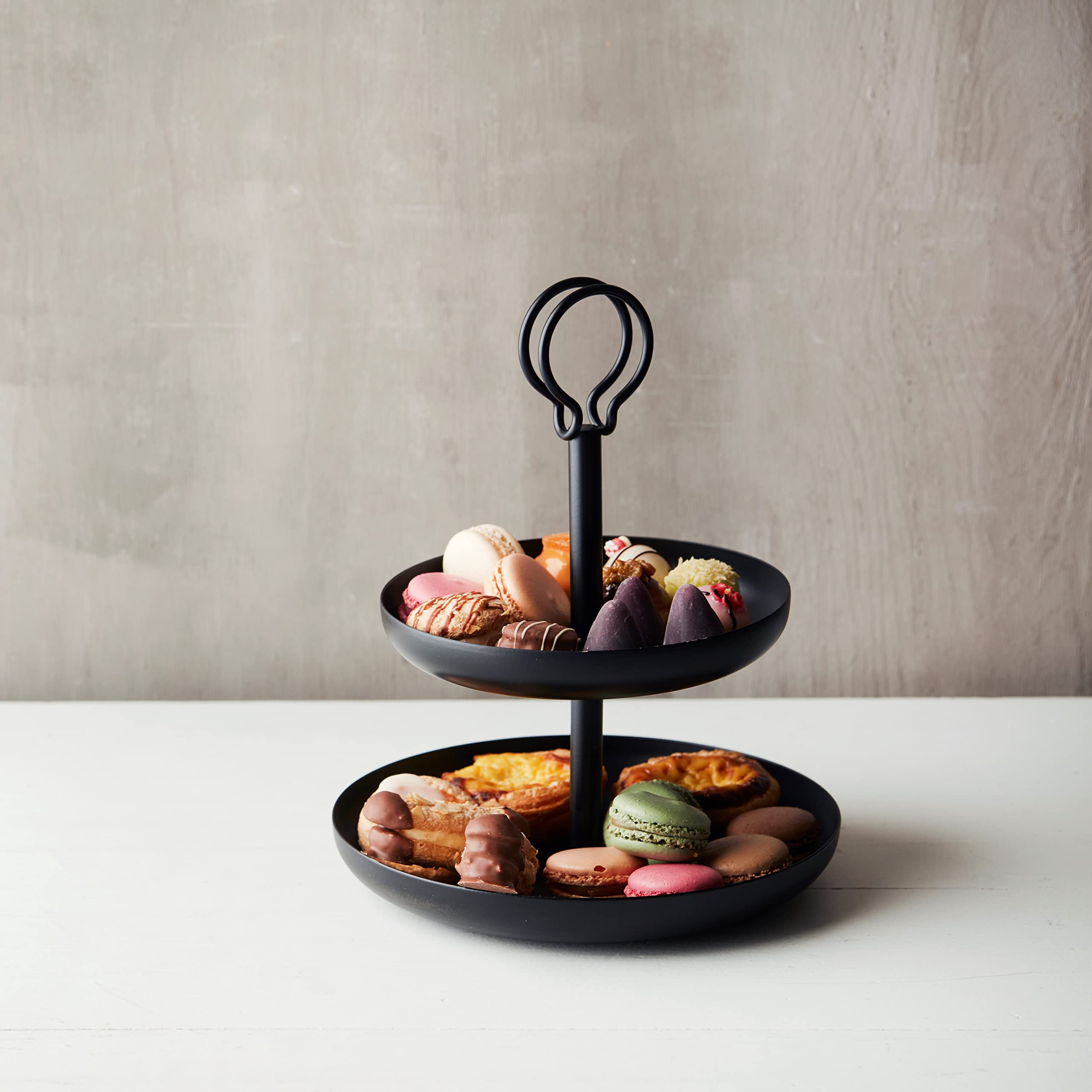 Point-Virgule Alzata per dolci a 2 ripiani, decorazione per feste, in metallo, nero, diametro 20,5 – 16,5 cm