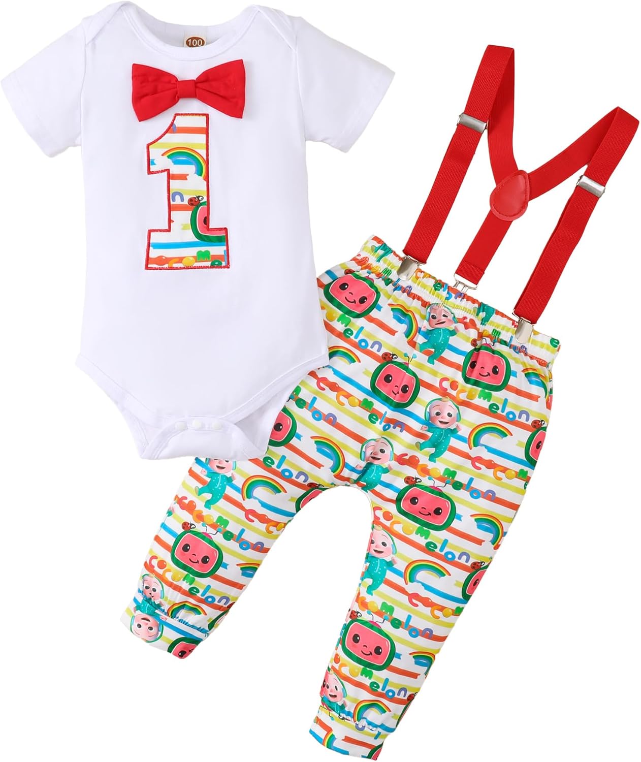 Baby Boy Funny First Birthday Clothes Infant Clothes Cake Smash Outfits Bow Tie Dinosaur Themed Romper Pants Set Suspenders
