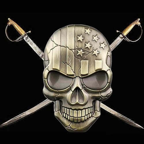 Miniatura 2 de Calcomanía metálica con calavera 3D para coche, bandera de EE. UU., calcomanías de vehículo reacondicionadas (bronce)