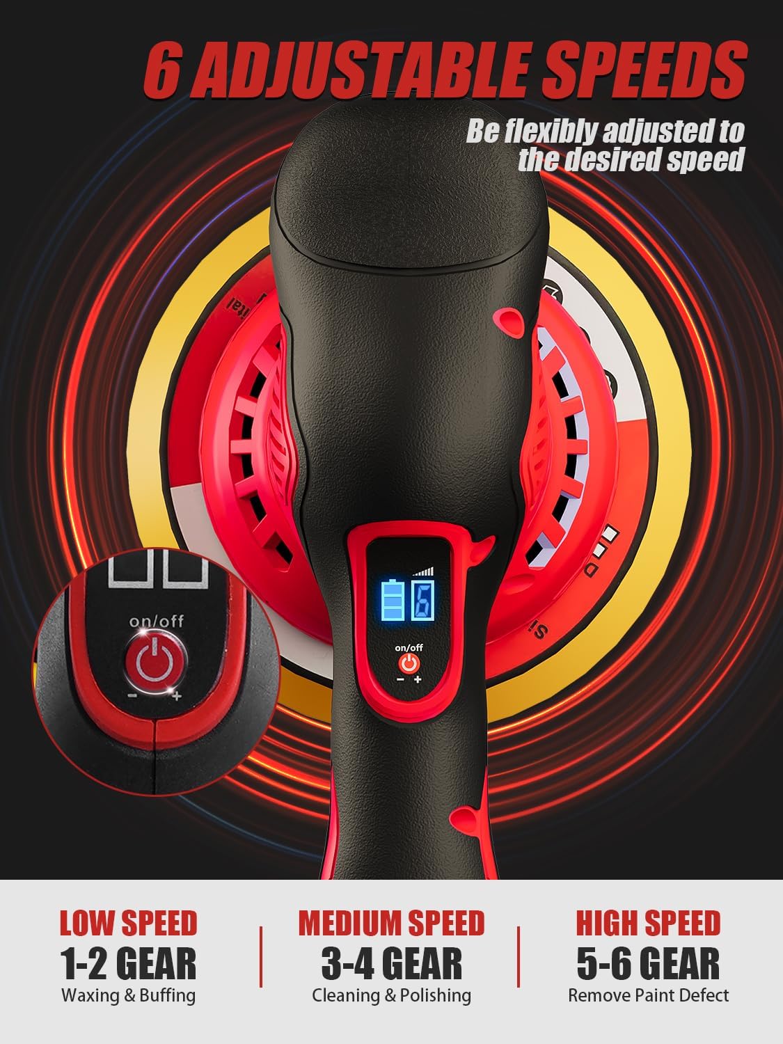 Cordless Car Polisher for Car Detailing Compatible for milwaukee 18V Battery, Power Polishers and Buffers Up To 5500Rpm, Orbital Buffer Cordless for Car with 6 Variable Speed -NO Battery - Image 3