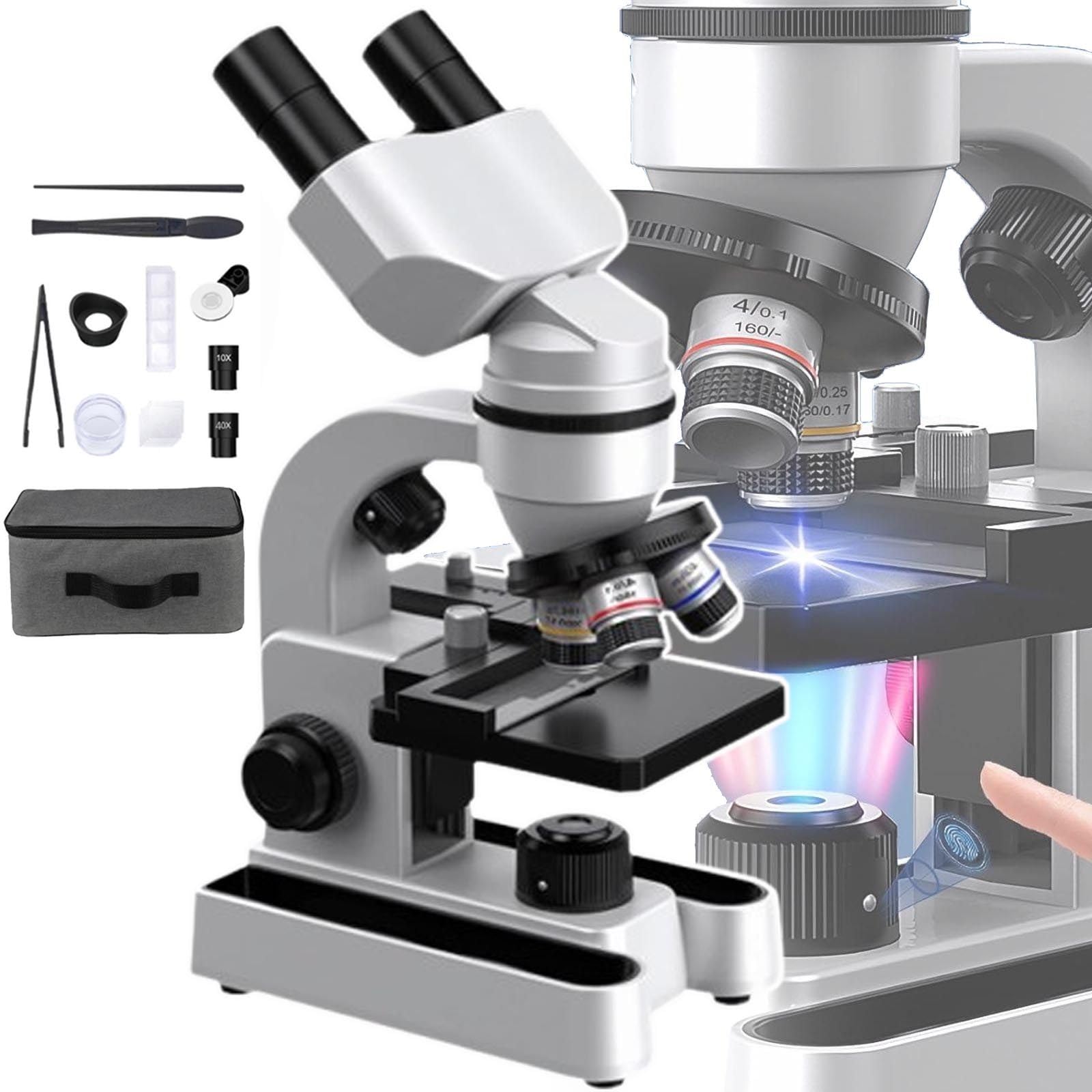 Microscopio, Microscopios BiolóGicos Compuestos 40x-1600x Con IluminacióN Led De 7 Colores/RotacióN De 360°/Cuerpo De Metal, Para Regalos De Estudiantes Adultos,Microscopios BiolóGicos,White