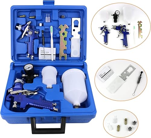 Miniatura 5 de Pistola pulverizadora de aire HVLP de alimentación por gravedad de 2 rociadores, 1.0 mm 150 ml y 1.4 mm 600 ml, alimentación por gravedad automática