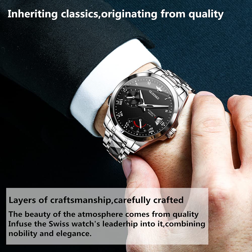 OUPINKE Relojes automáticos para hombres impermeables de cuerda automática relojes para hombres de moda mecánicos automáticos relojes, Negro,