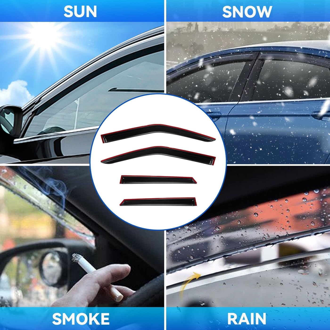 4pcs Smoke Tint Sun Rain Guard Vent Window Visors Compatible with 2019-2024 Chevy Blazer, Outside Mount Tape On Style Acrylic Set of 4 Front+Rear