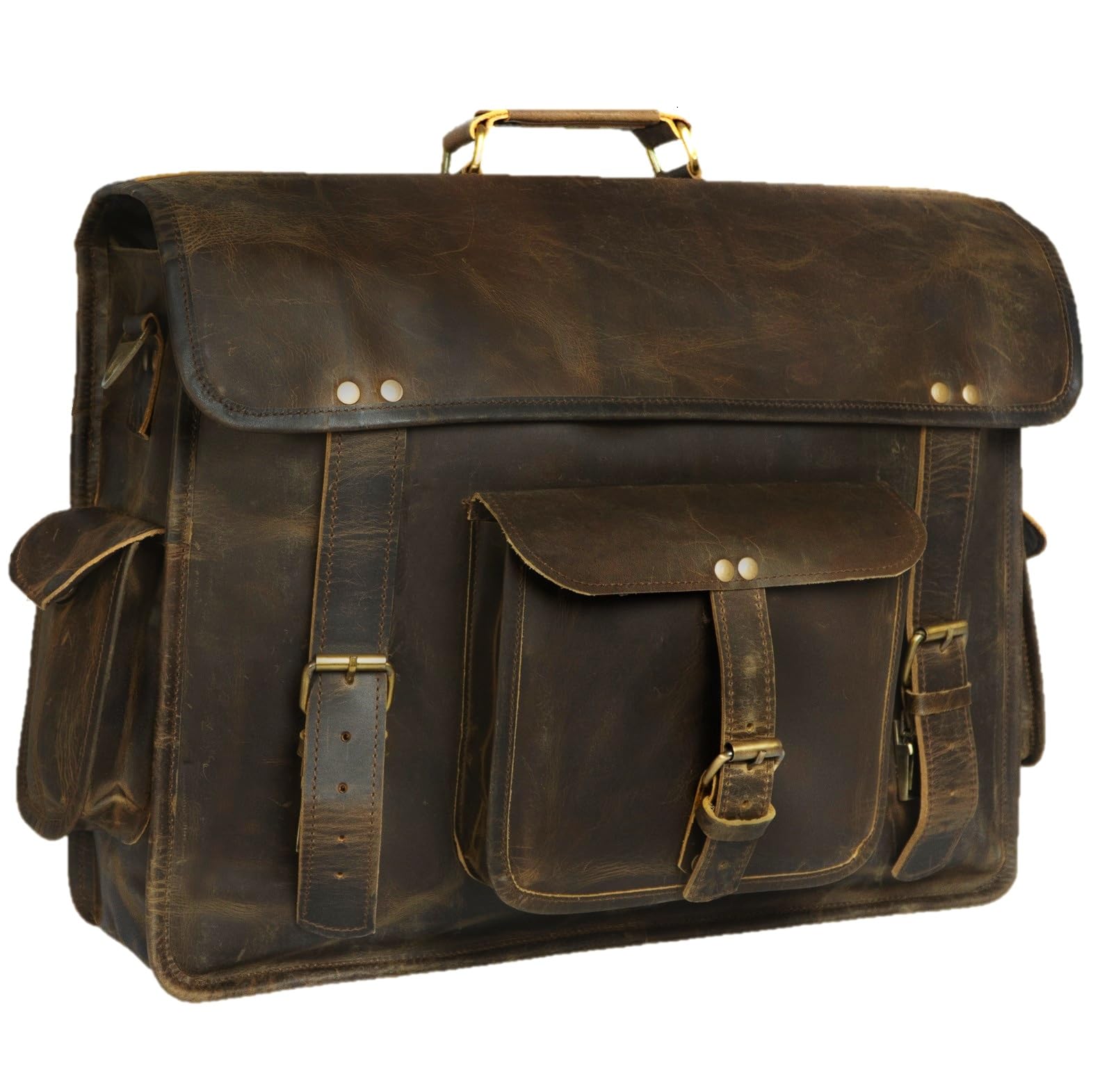 Mens 18 inch Leather Messenger Bag Laptop Vintage Handmade Travel Office Computer Satchel Briefcase For Men and Women