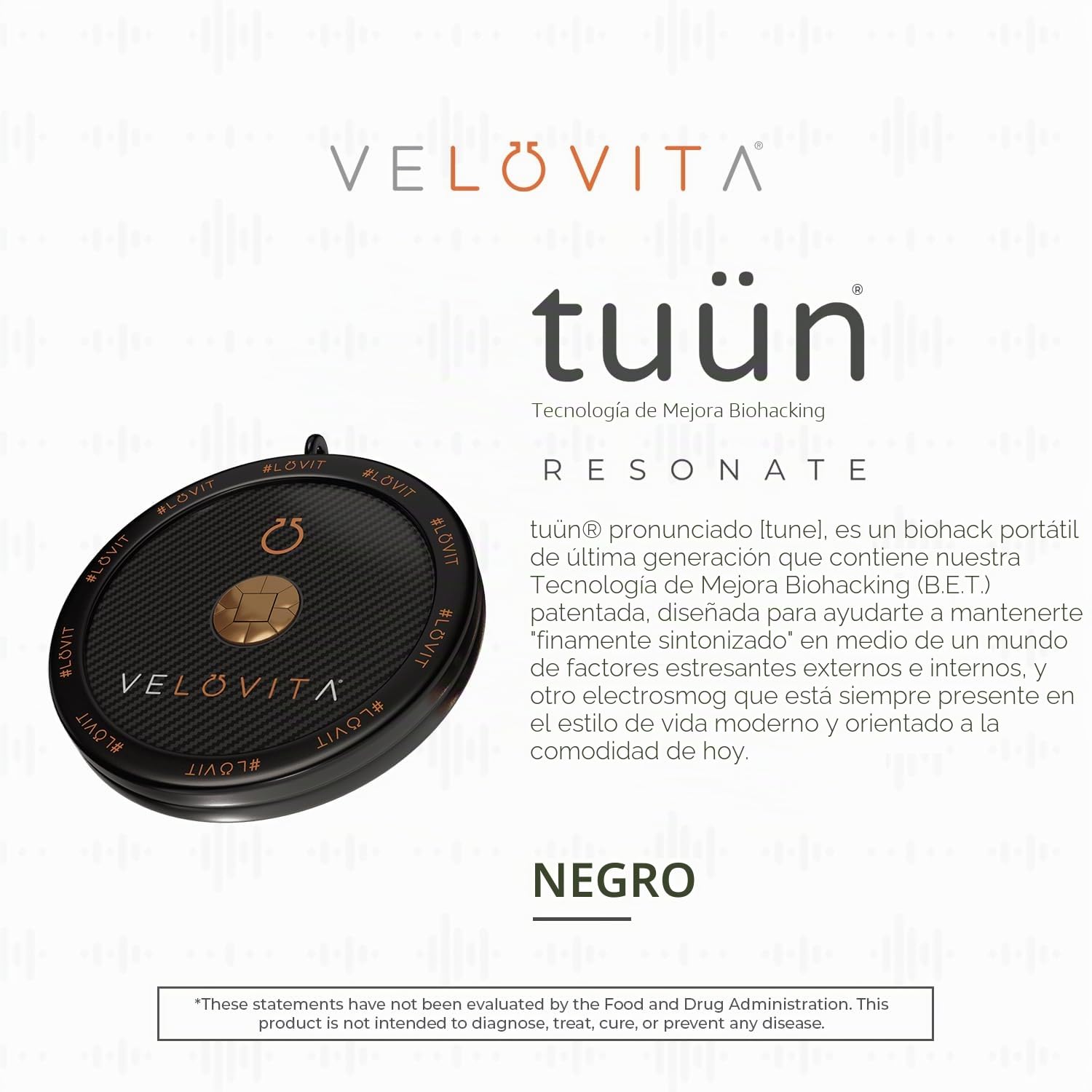 VELOVITA Tuün RESONATE con tecnología de mejora de biohacking, mejora la salud general y el bienestar, mejora la concentración y la calidad del sueño, color negro