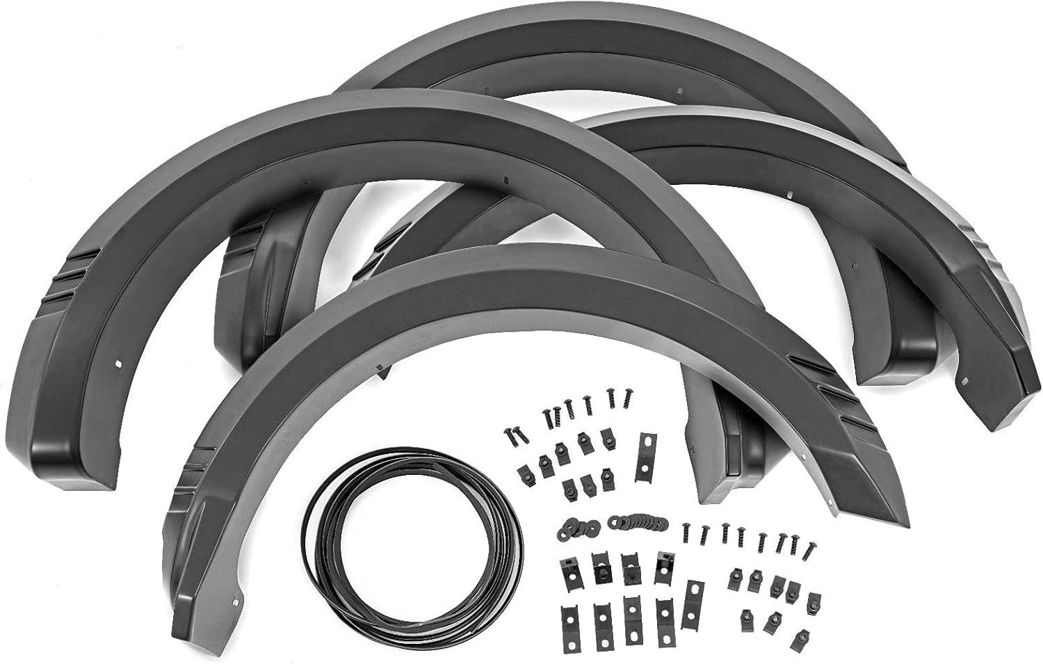 Rough Country SF1 Fender Flares for Ford F-150 (2021-2024) - Sharp Off-Road Style, Extra Tire Coverage, UV-Resistant ABS, Easy Bolt-On, Flat Black (Set of 4)