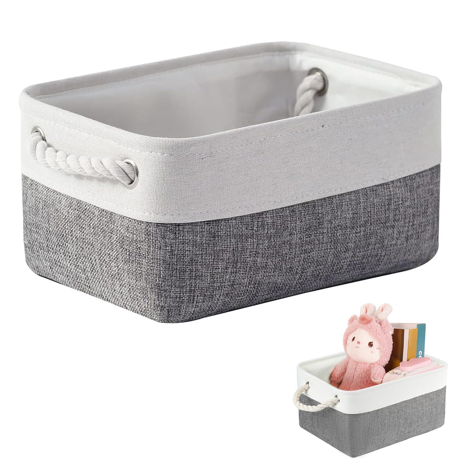 hjwanyin Foldable Storage Basket with Handles, Small Storage Box, Canvas Linen Organiser Box for Clothes, Toys, Towels, Office Supplies, Pet Toys or Gift