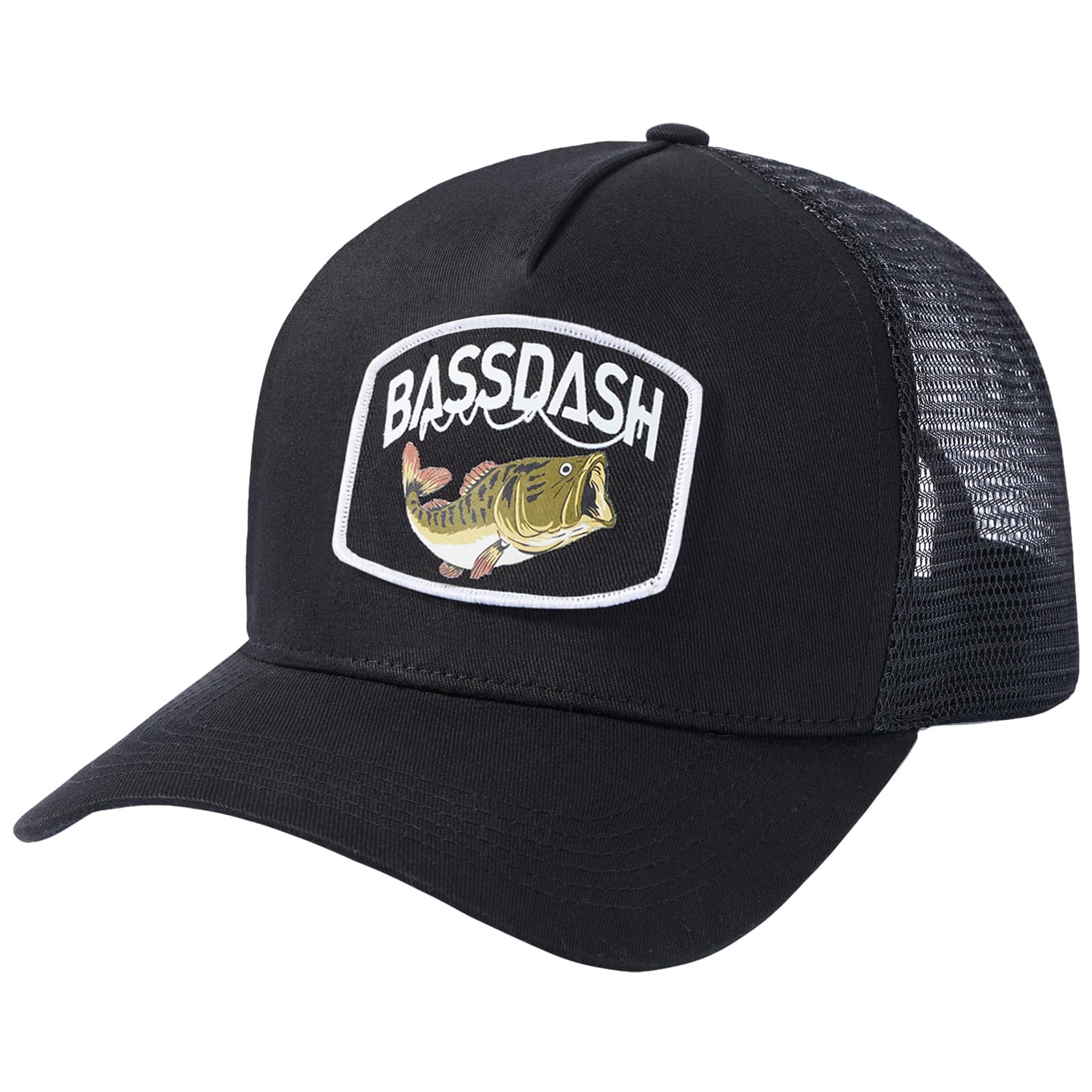 BASSDASH Trucker Hat Embroidered Patch Adjustable Baseball Cap Mesh Back Fishing Hat