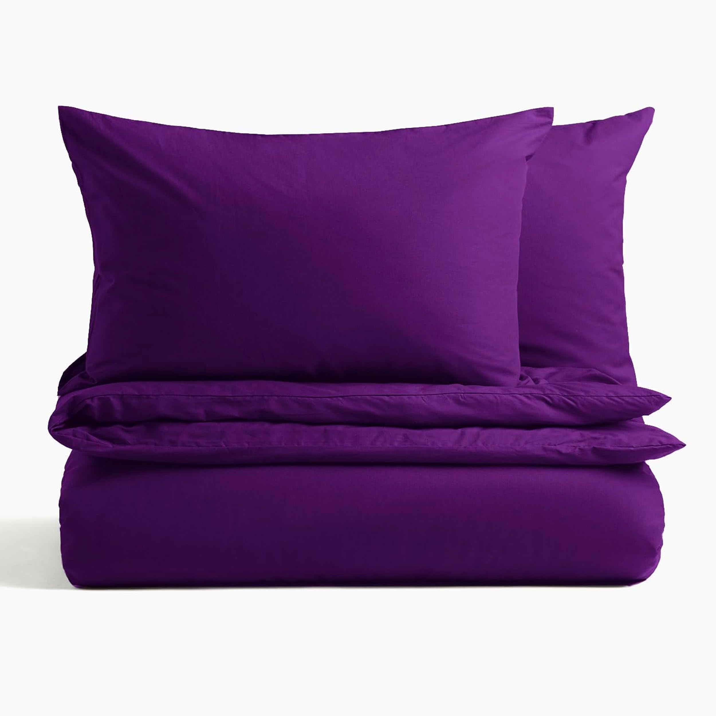 MAGNA COLLECTION Double Duvet Cover Set - Hotel Quality Double Bedding Set (200x200cm) with Matching Pillowcases - Soft Brushed Microfibre Polyester Double Duvet Cover (Purple, Double)
