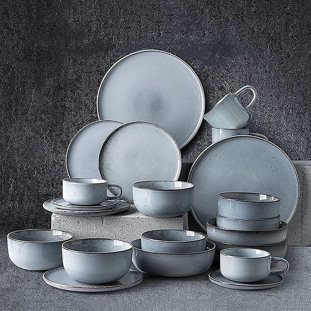 Elegancki zestaw obiadowy z porcelany, zestawy naczyń ze szkliwem zmieniającym kolor w stylu retro, ceramiczne talerze obiadowe i miski, zestawy kubków, nowoczesna kreatywność, zabytkowy serwis na 1/