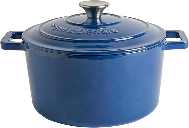 Argon Tableware Cast Iron Casserole Dish - Enameled Dutch Oven - Self-Basting Lid - Hob to Oven - 450ml - Midnight Blue