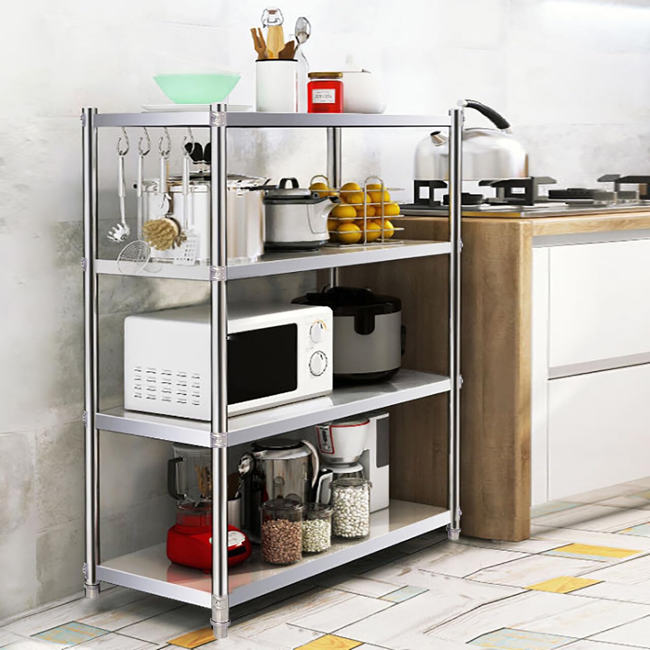 KüChenregal Edelstahl Schwerlastregal Arbeitsplatte Standregal GewüRzregal KüChenorganizer Stehend Regal KüChe Aufbewahrung RegalböDen Mit Chenregal 120X40X150Cm 4BöDen Edelstahlregal