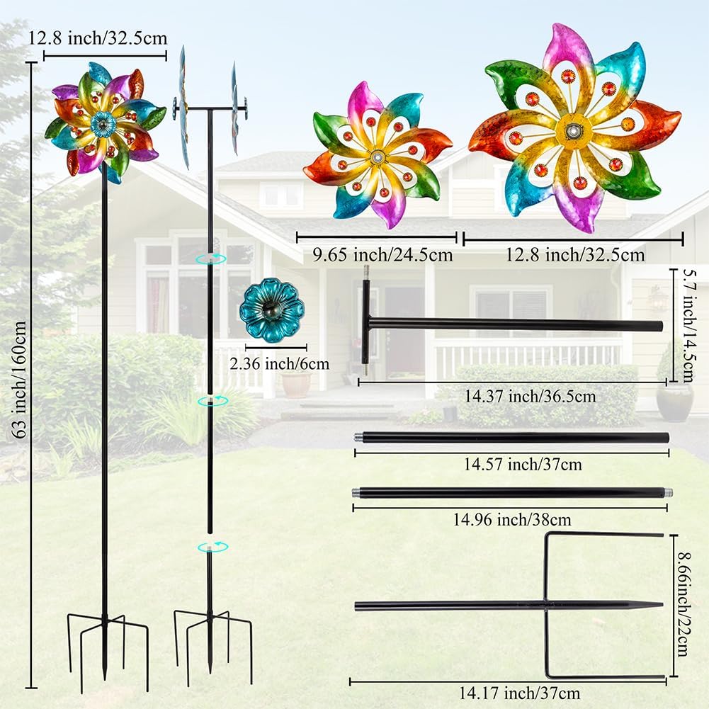 DREAMYSOUL Metal Wind Spinners Outdoor, 63" Kinetic Wind Spinners Colorful Wind Sculpture Yard Art for Garden Patio Lawn Decor