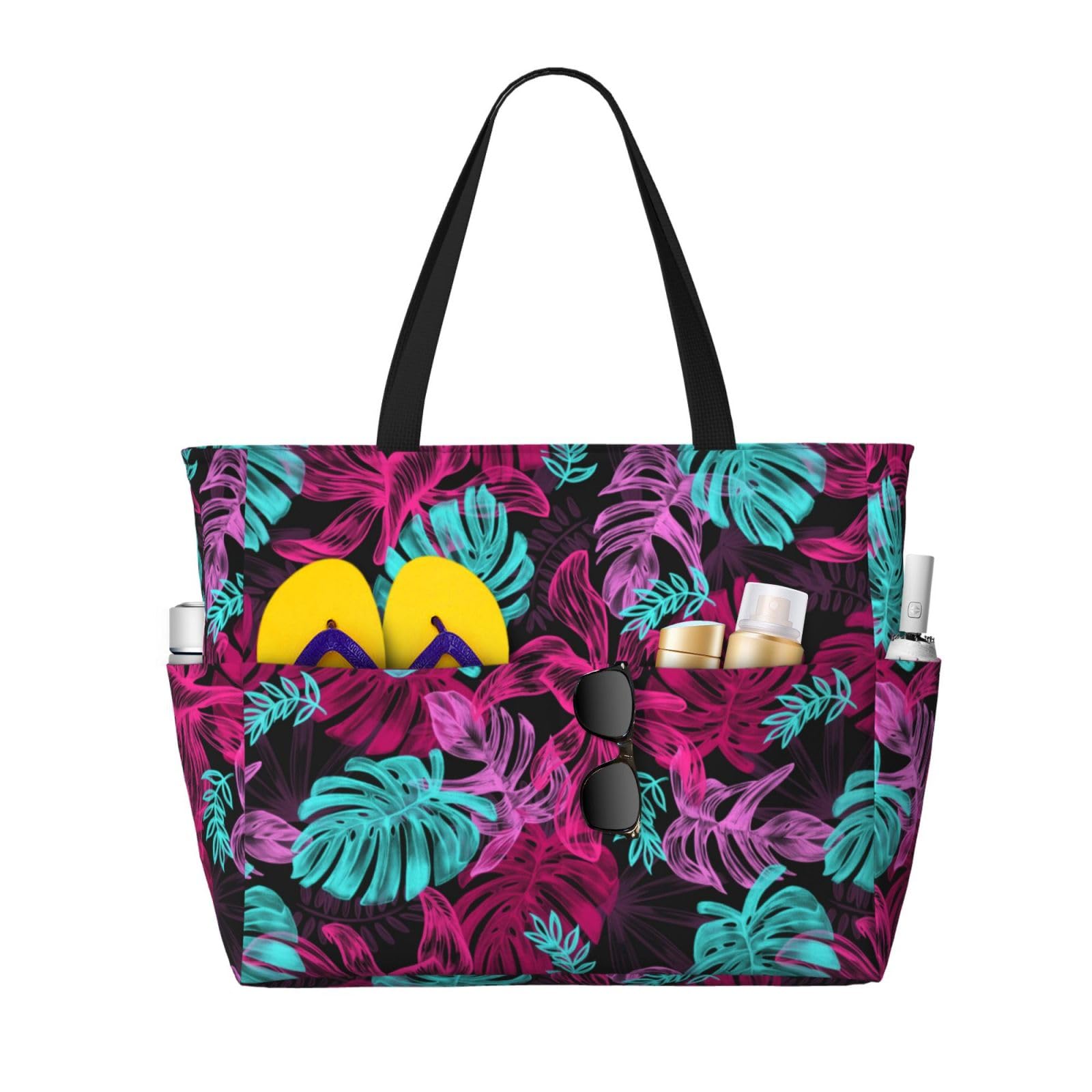 Women's Large Beach Bag Waterproof Travel Tote Bag with Pocket Sandproof Foldable Weekender Bags for Pool Vacation