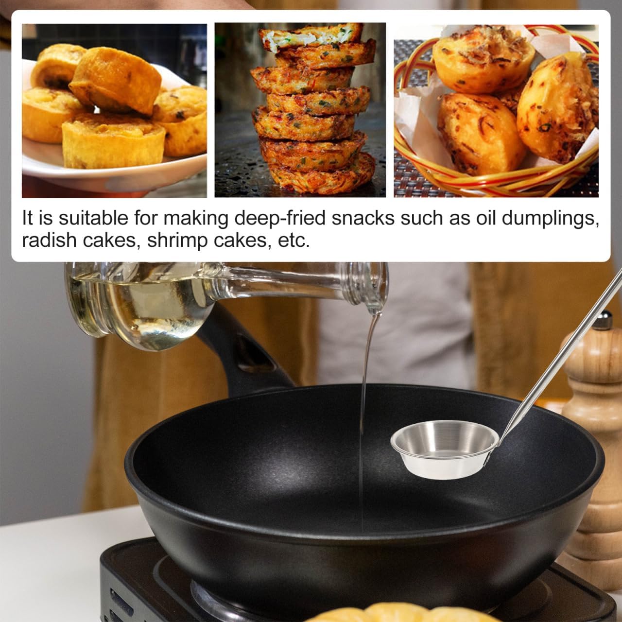 1pc Oil Pier Mold Non- Stick Oil Spoon Home Frying Mold Rosette Waffle Molds Timbale Cake Stencils Fried Snack Iron Rossette Round Pie Mold Cake Mold Stainless Steel Metal Makeup