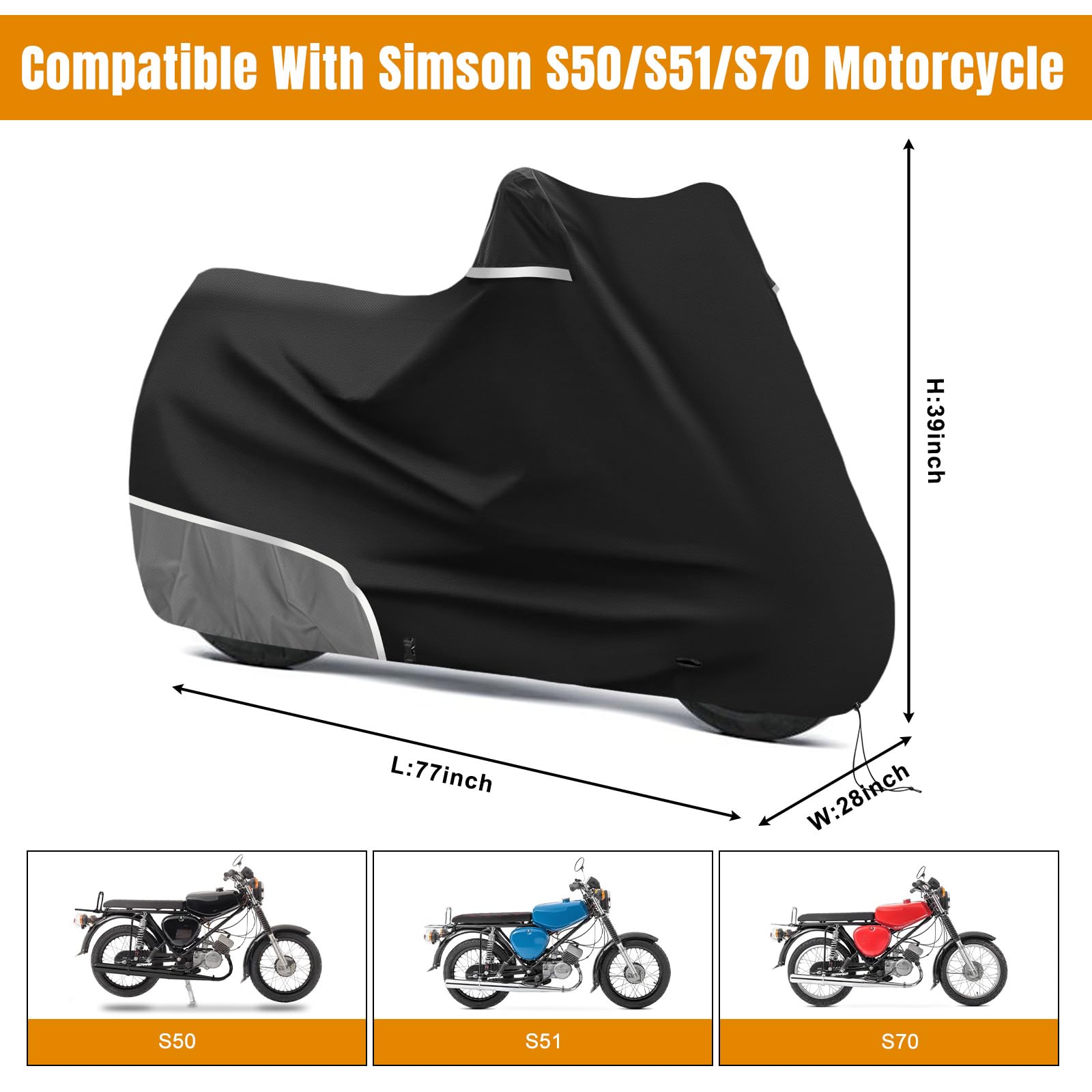 Motorradabdeckung Outdoor passend für Simson s51, 420D Oxford-Stoff | Wasserdicht Motorrad Abdeckplane Garage Wetterfest Outdoor Motorrad Abdeckung Plane