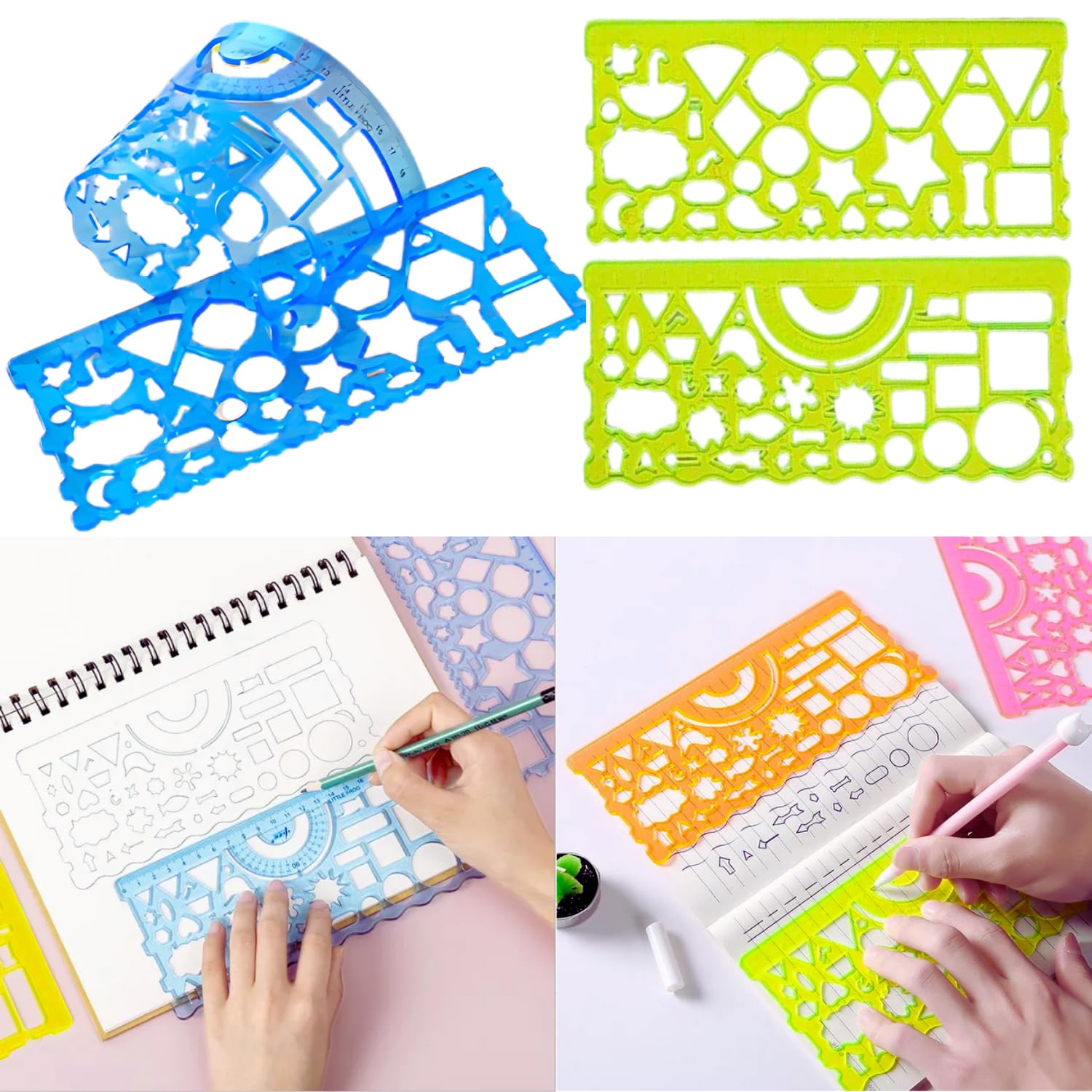 IncyWincy Kids Design Ruler 2-in-1 Set (24 Sets) – Transparent Multicolor Scales with Geometric Shapes & Circle Templates | Fun Birthday Return Gift & School Drawing Kit (Pack of 24)