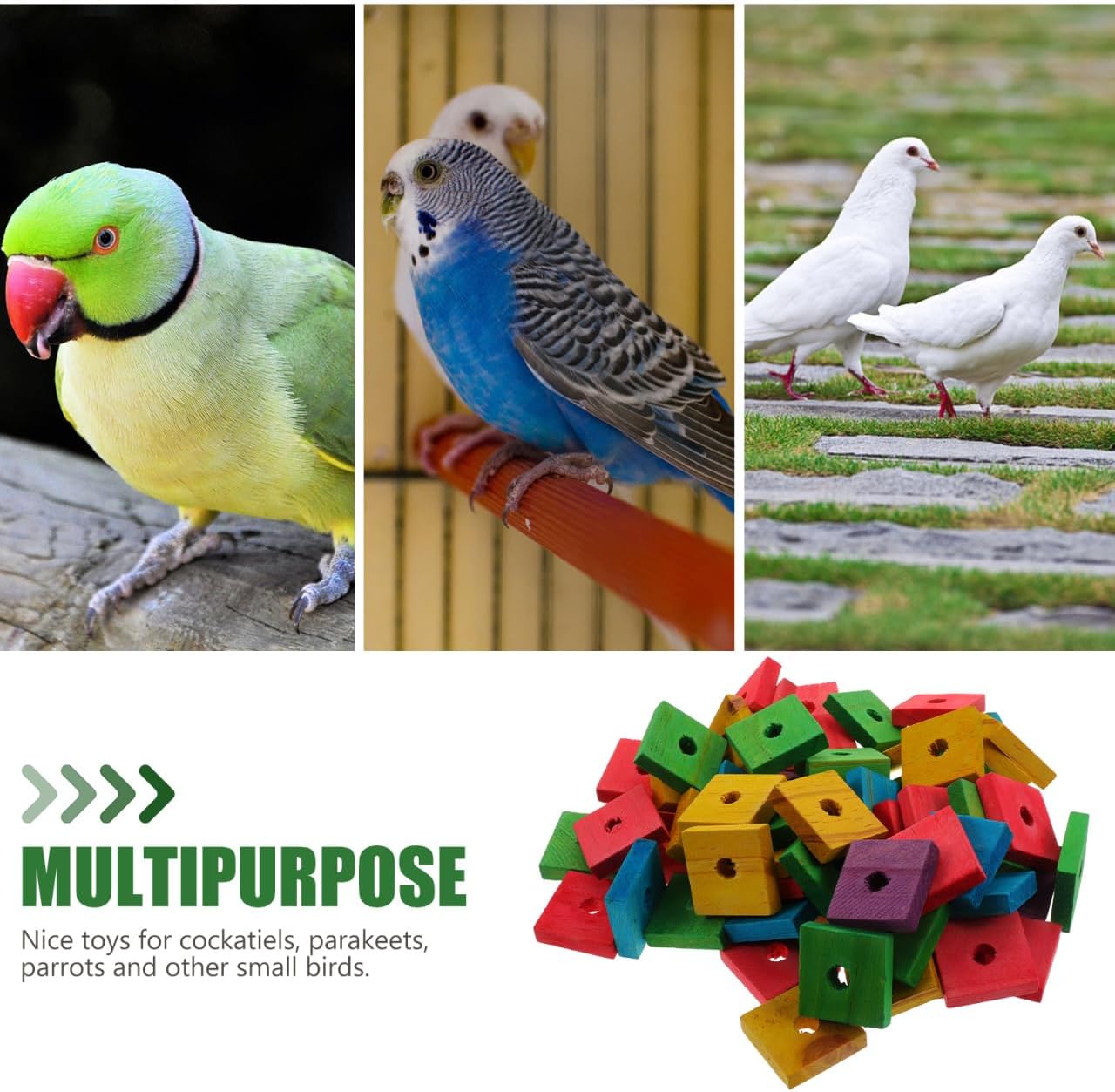 VOSAREA 100pcs Parrot Wooden Chew Toy, Bird Bite Toy, Teeth Grinding Tool, DIY Parrot Toys, Mixed Color