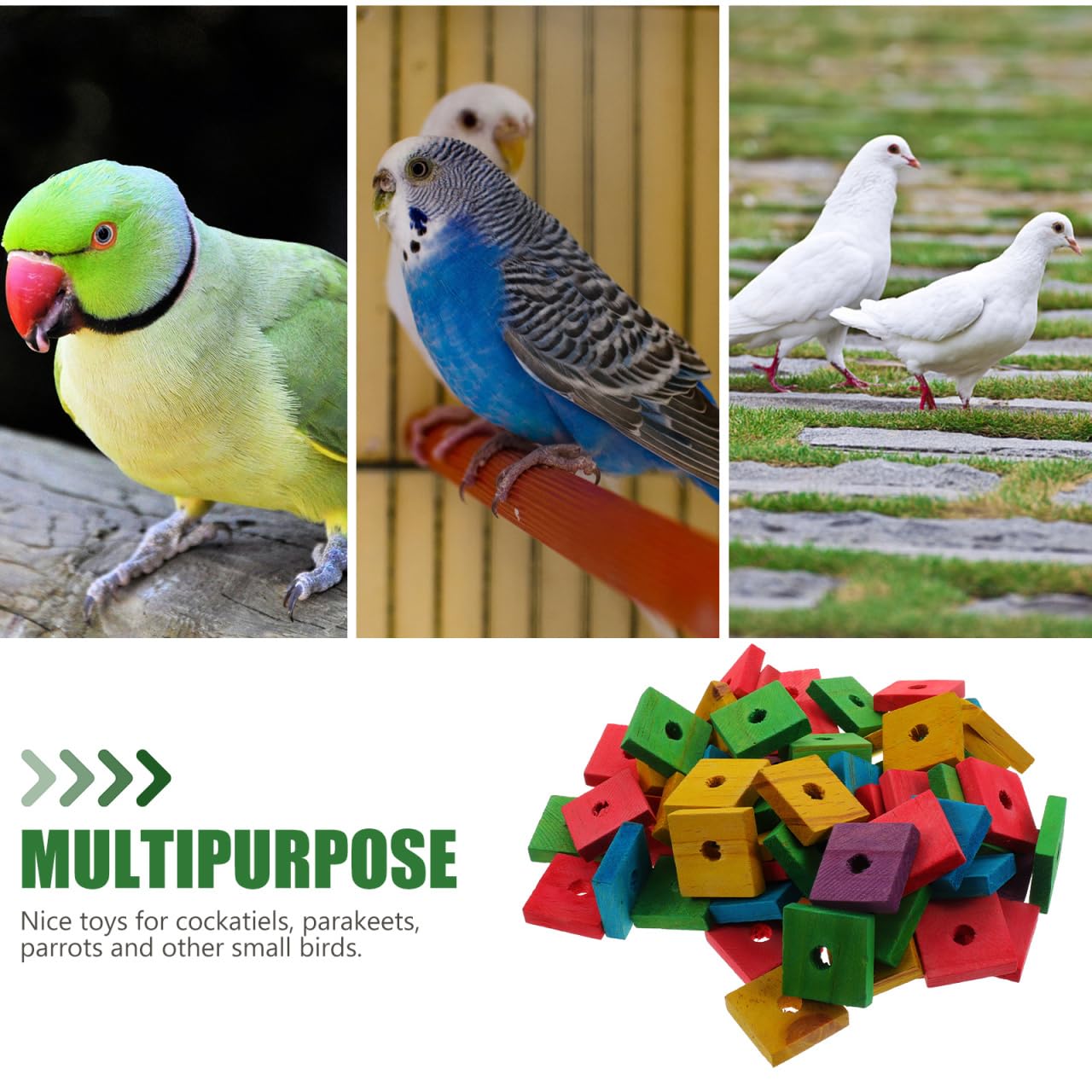 SUPVOX Lot de 100 blocs à mâcher en bois pour oiseaux : jouets pour perroquets, jouets pour perroquets à faire soi-même pour déchiquetage de grands oiseaux (couleurs mélangées)
