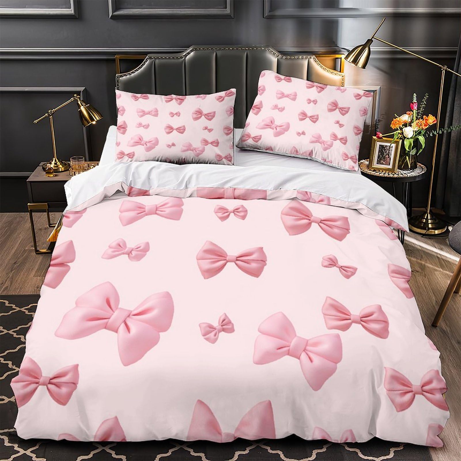 Parure de lit imprimé 3D nœuds roses en microfine douce et résistante