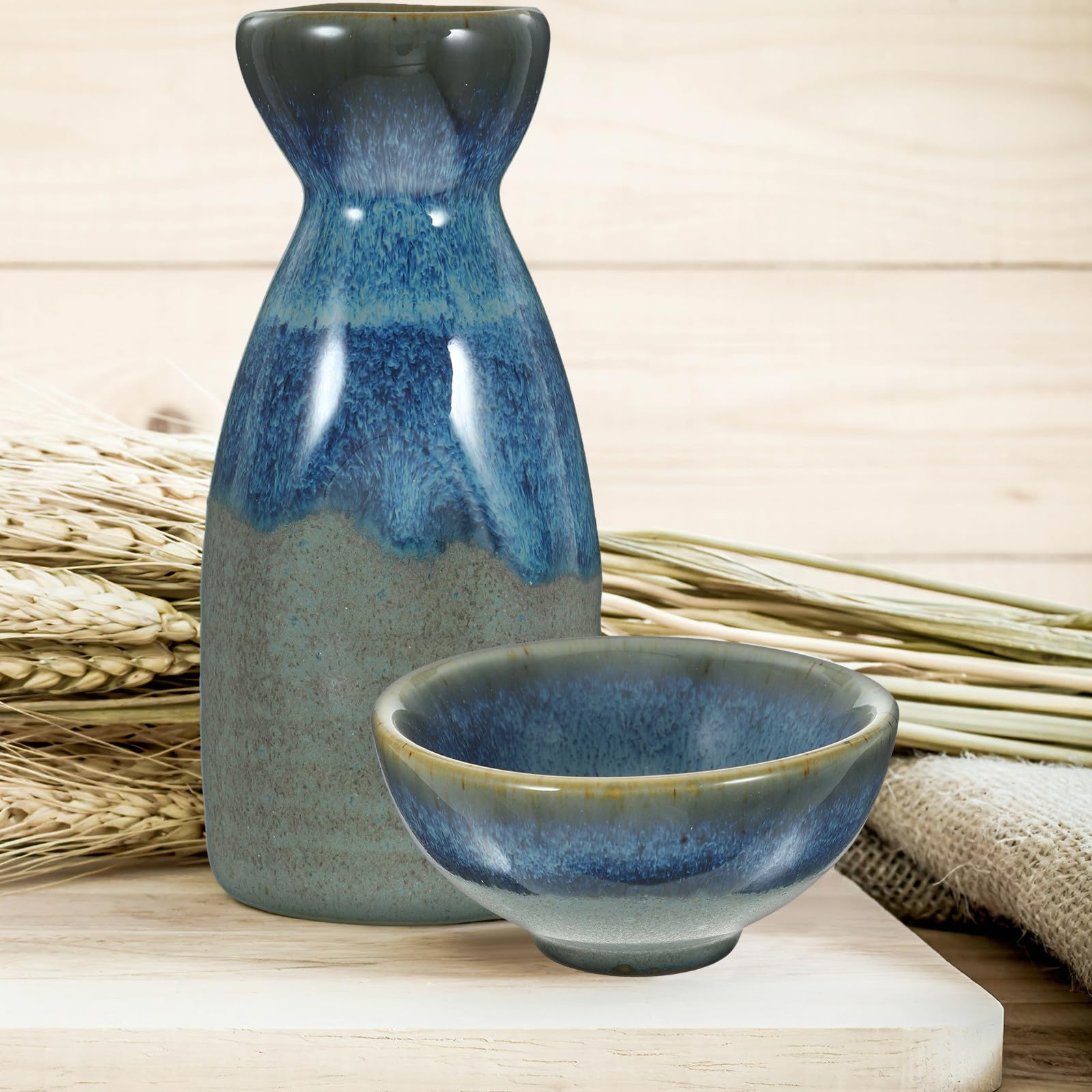 Sake Tradizionale Giapponese e Resistente e Bicchieri da 40ml Set in Bottiglia da 130ml per Familiare e Occasioni Speciali
