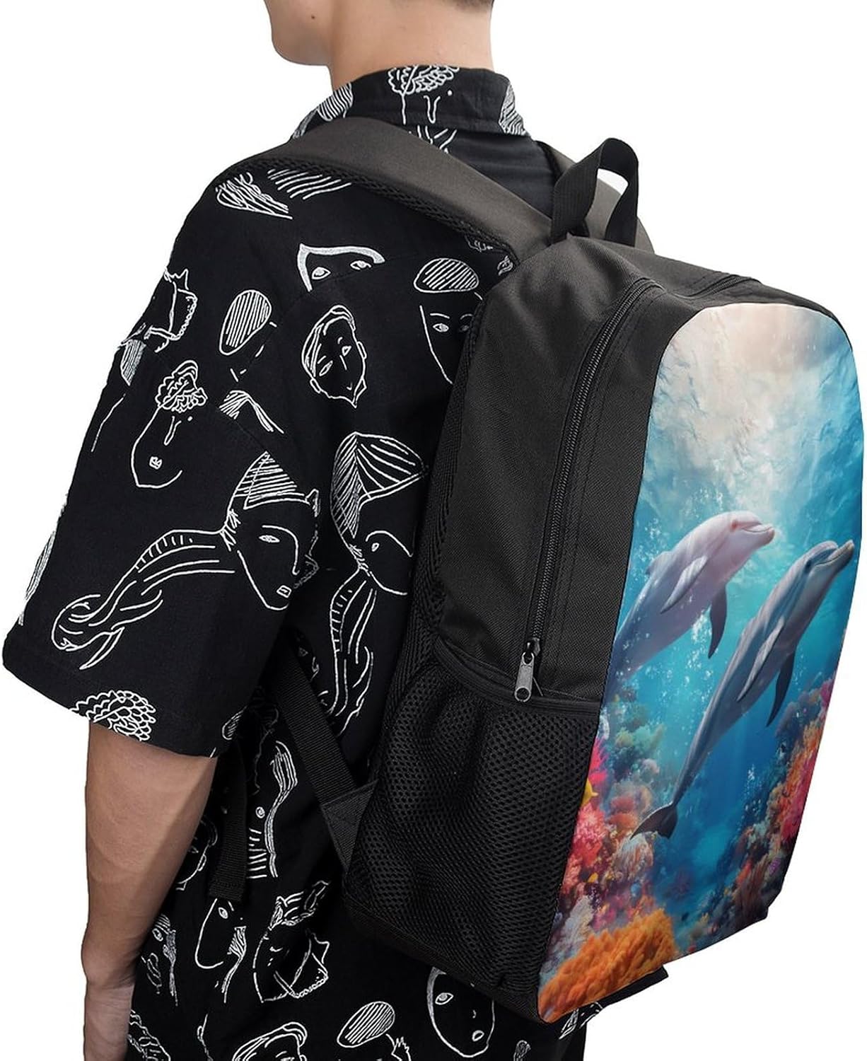 Ocean Dolphin Laptop Backpack for Men Women 17 Inch Shoulder Bag Travel Daypack