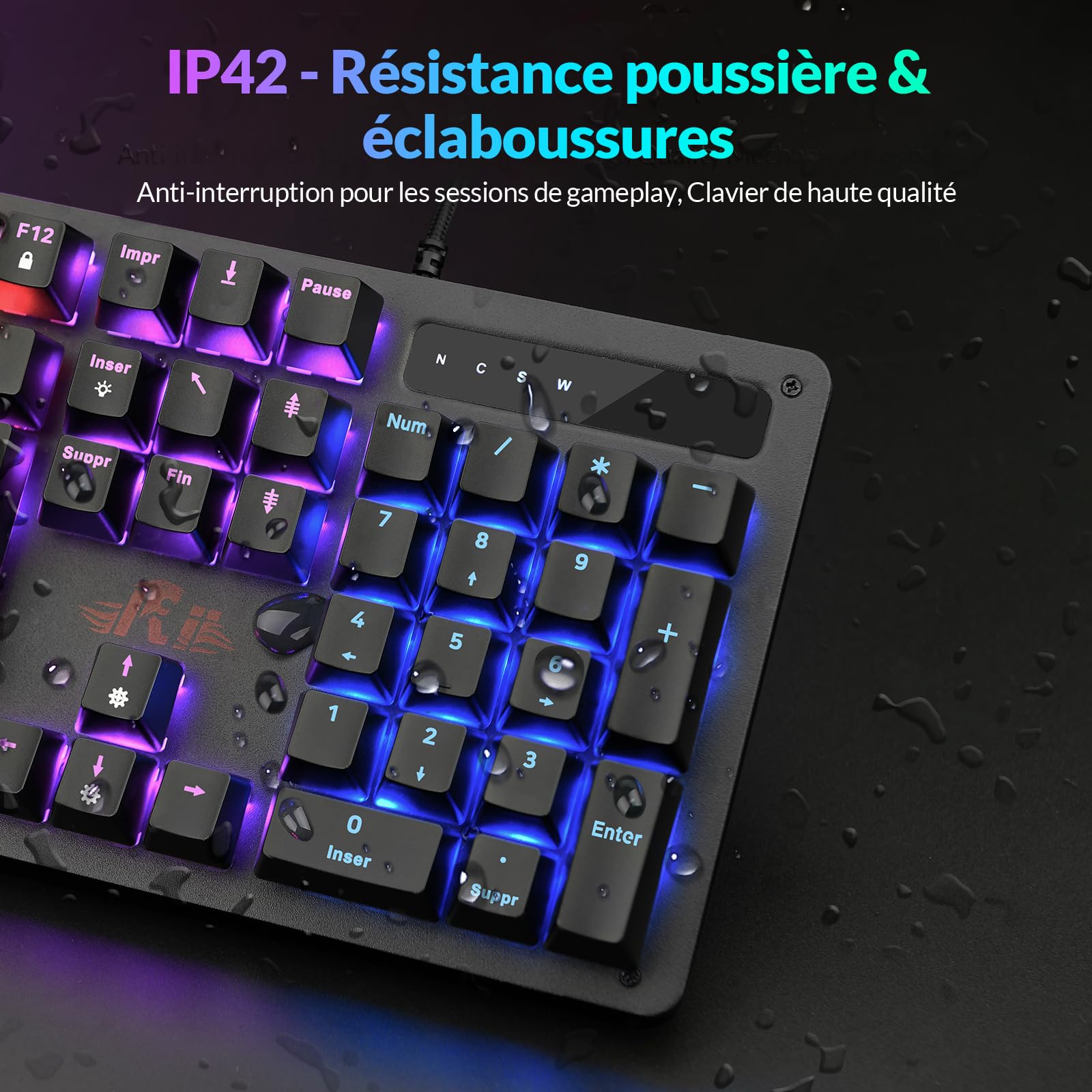 Rii Clavier Gamer AZERTY FR - USB - Clavier Filaire avec Éclairage LED | Compatible PC Gaming PS4 PS5 Mac | Noir