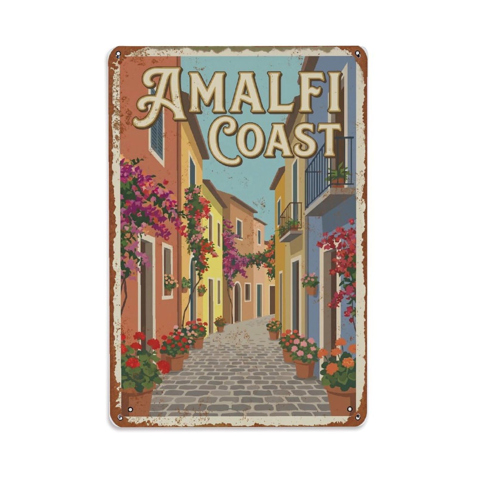 Fqnyr Style Vintage Travel Lane Italy Cobbled Metal Tin Sign Plaque Wall Decor For Cafe, Club Bar, Office, Home Garden Metal Poster 8X12inch