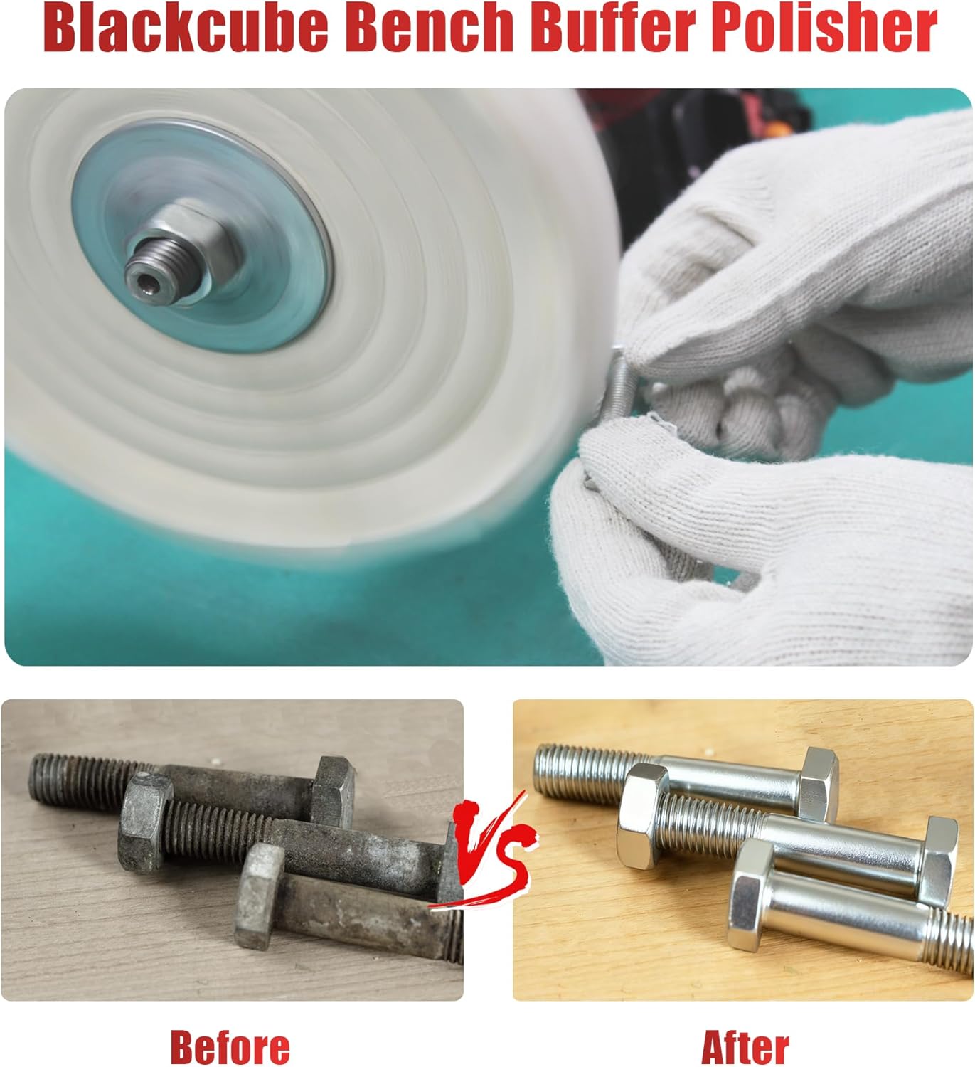 BLACKCUBE Bench Buffer Polisher Motor with 8 Inch Dual Buffering Wheels, Benchtop Polishing Machine for Jewelry, Metal, Wood, Plastic and Knife Sharpening