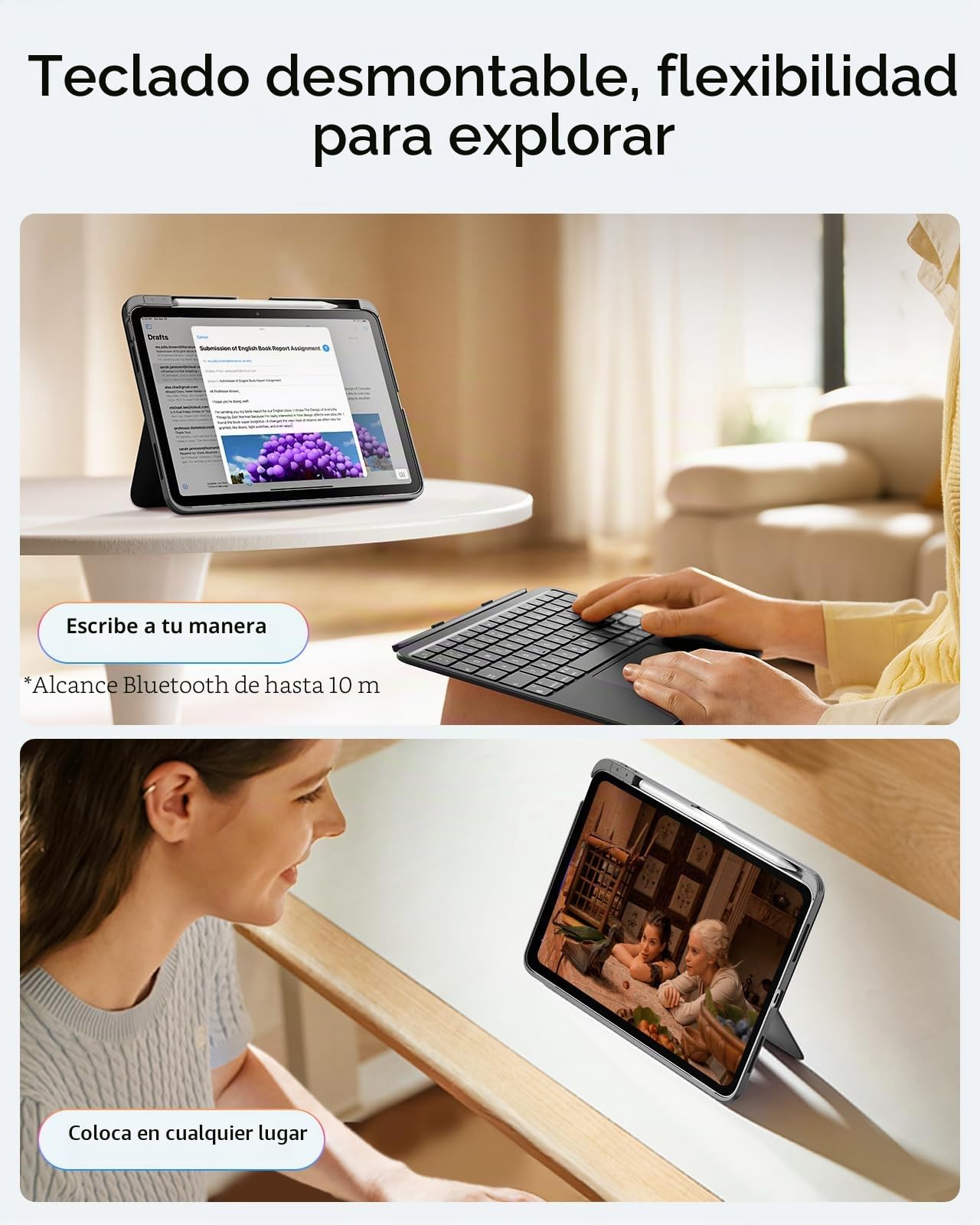 ESR Funda con teclado para iPad Air 11" (M4/M3/M2) & 5./4. Gen Flex, carcasa flexible con teclado ultraligero magnético extraíble con modos de escritura y visualización, gran trackpad de precisión
