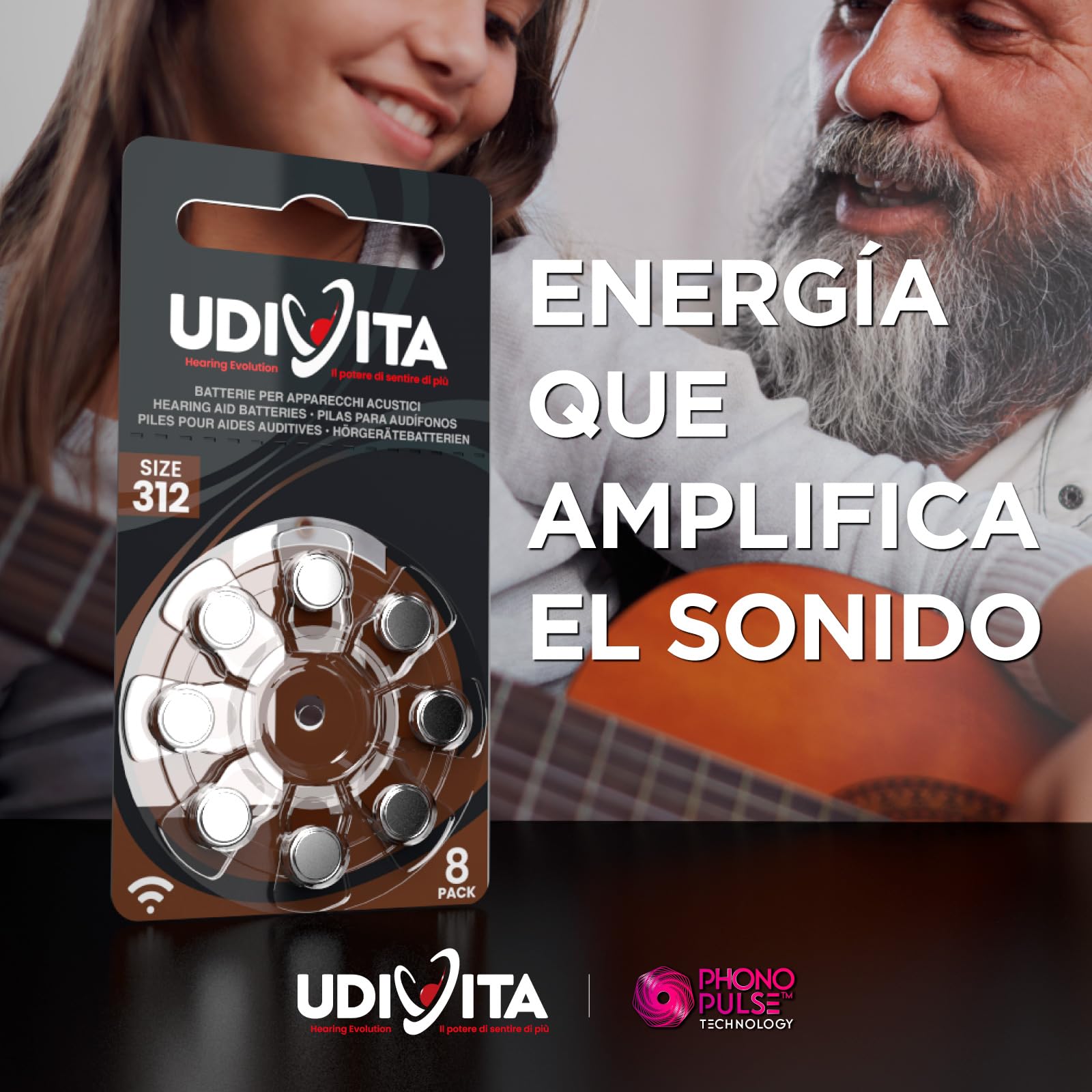120 Pilas para Audífonos Tamaño 312 Udivita PR41 (Marrón) Zinc-Aire Hearing Evolution - 15 Blísteres de 8 Pilas