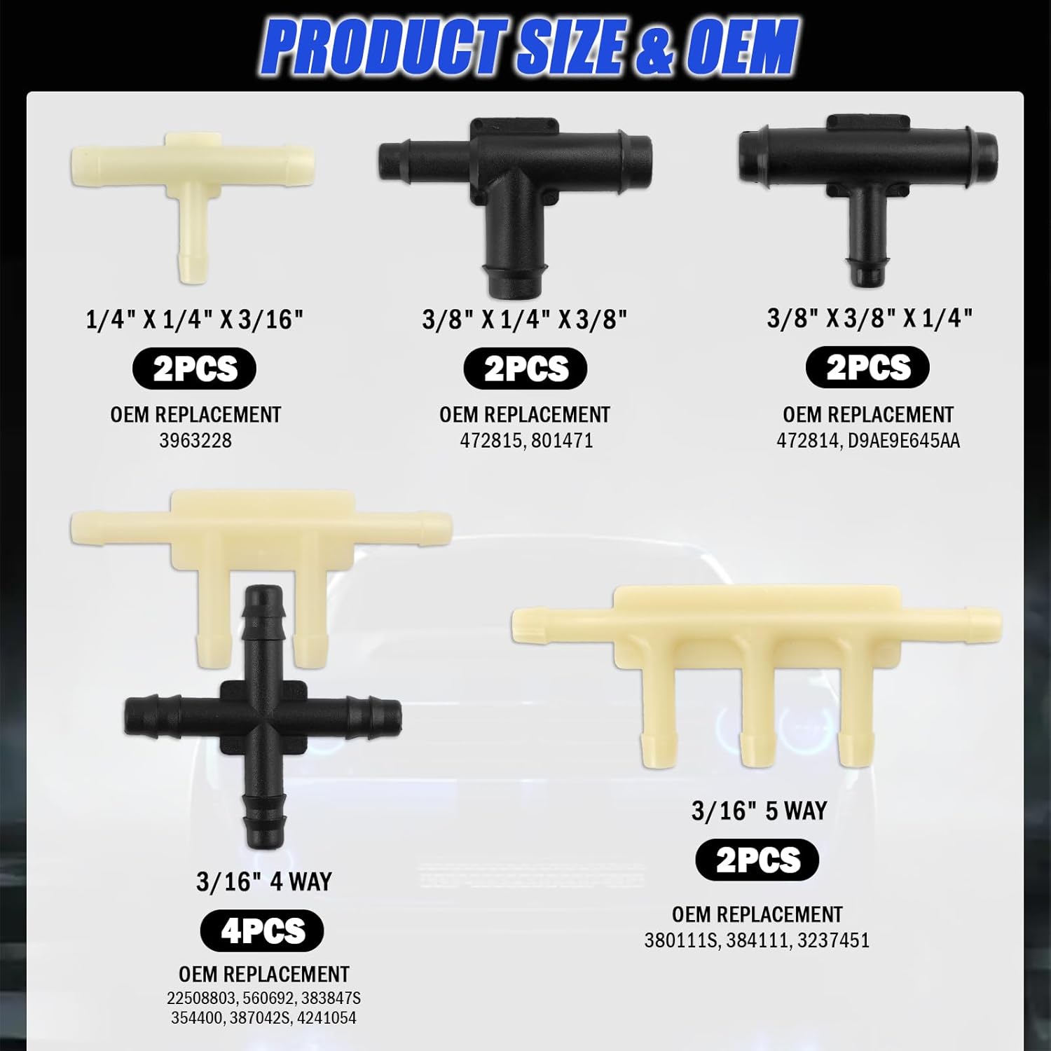 91PCS Vacuum Line Connectors Kit,32-Size Automotive Vacuum Hose Connector Kit Includes 1/8" 3/16" 1/4" 5/16" 3/8",Vacuums Tubing Connectors Kits Tee Straight with Storage Box