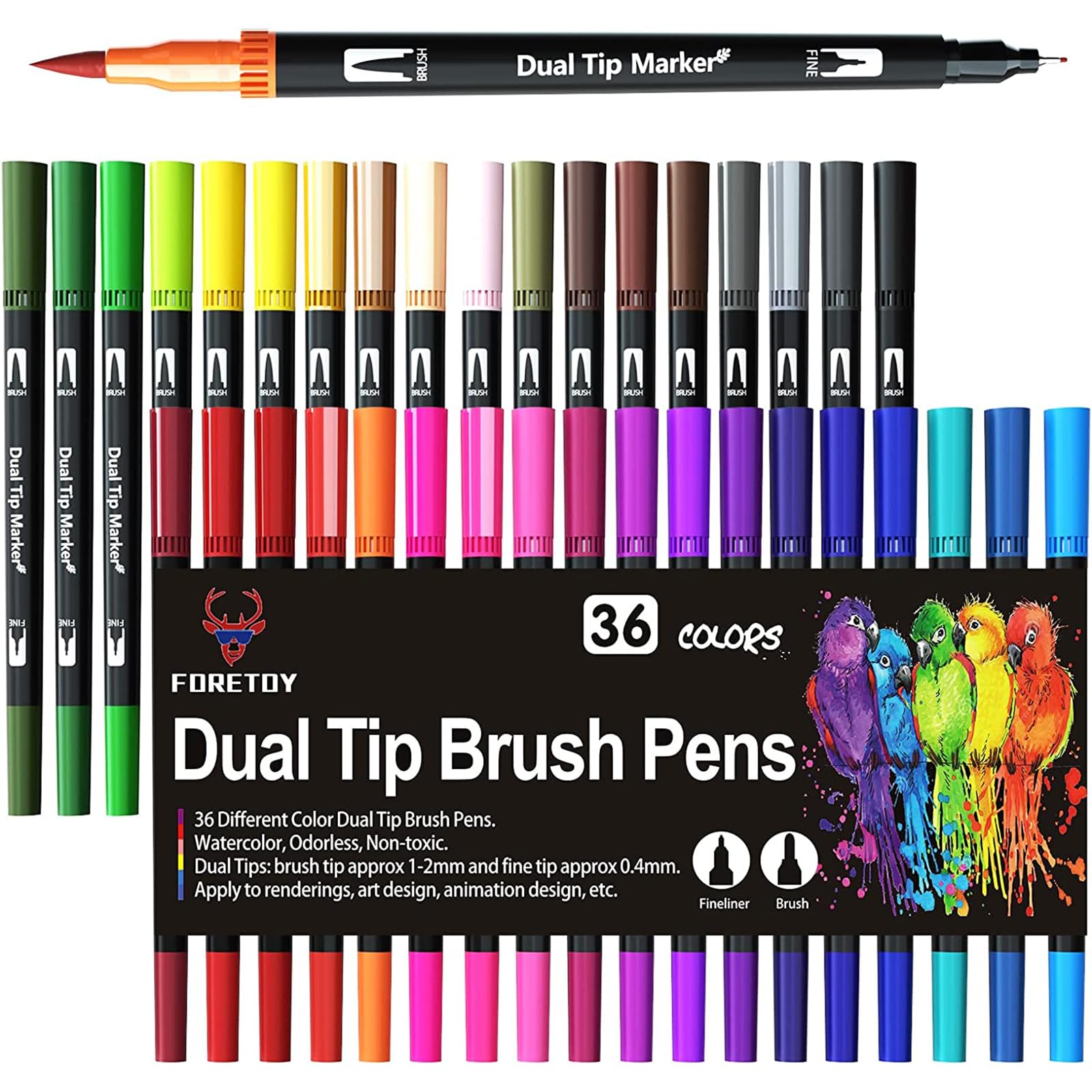 Colouring Pens, 36 Colours Felt Tip Pens Set Dual Brush Pen Art Markers for Kids Adults Colouring, Fineliner and Brush Tips for Drawing Sketching Painting Lettering Calligraphy Bullet Journal