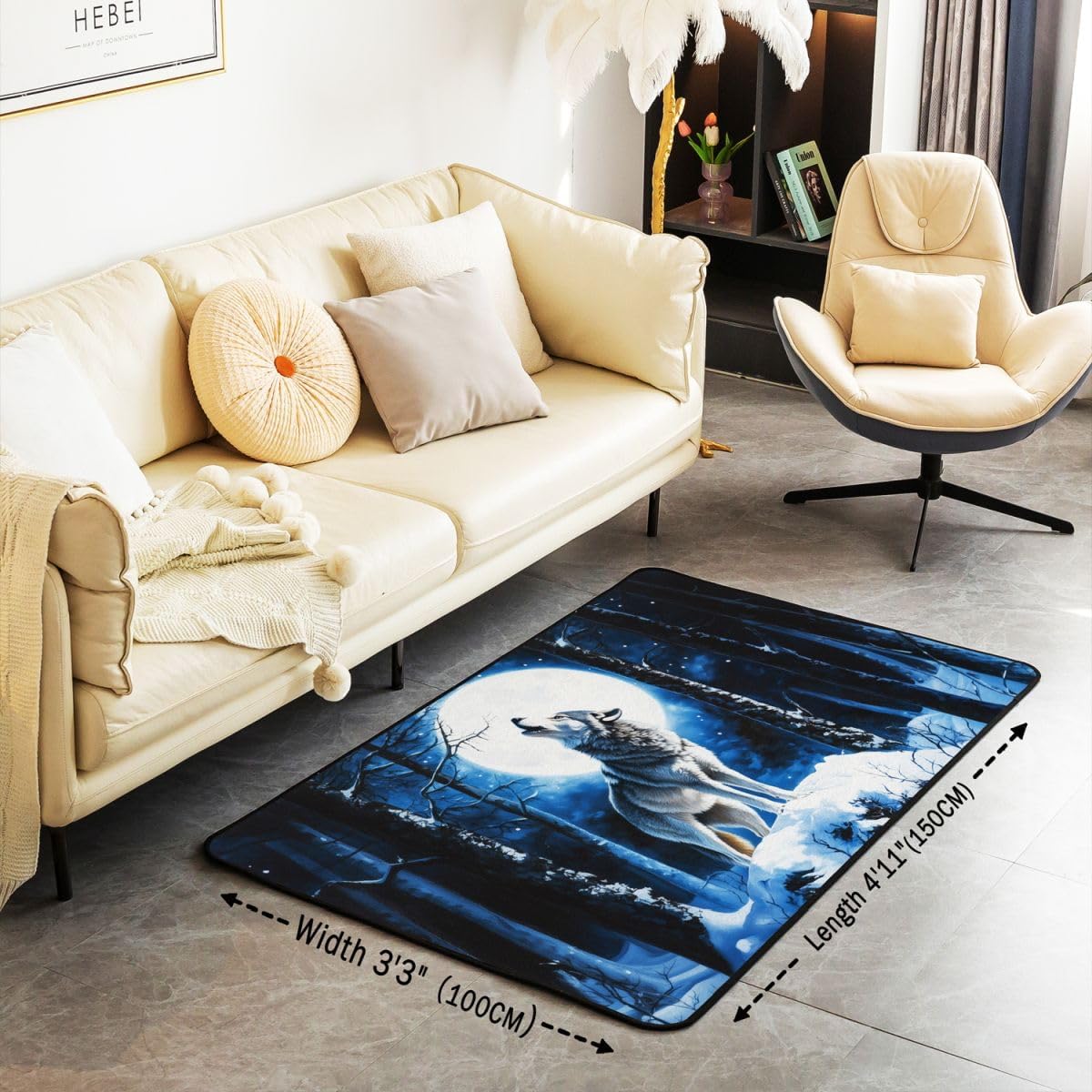 jejeloiu Wolf Area Rug 5x7 for Bedroom Wolves Howling Living Room Rugs Soft Non-Slip Animal Wolves Decor Carpet Indoor Floor Mat for Home, Dining Room