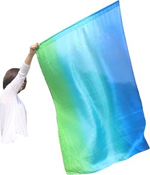 Winged Sirenny Porphetic Praise Dance Worship Flex Flags, 50" Rectangular Dance Ministry Streamer Long Side Green-Turquoise-Blue