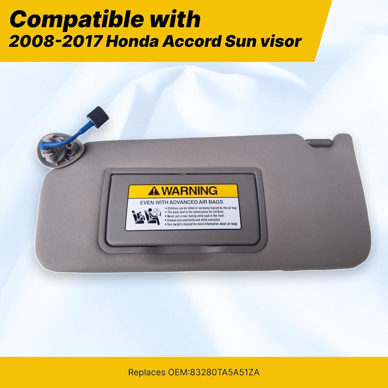 Car Sun Visor for Honda Accord 2008-2017,Left Driver Side Sun Visor Replacement for Honda Accord 2008 2009 2010 2011 2012 2013 2014 2015 2016 2017,83280TA5A51ZA,Grey