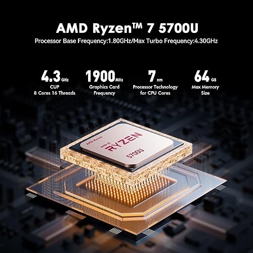 Miniatura 2 de TRIGKEY Mini PC, AMD Ryzen 7 5700U (8C16T, hasta 4.0 GHz), 32 GB DDR4 3200 MHz RAM 500 GB PCIE3 3000 MBS NVMe SSD, WOS Mini computadora, salida 4K a