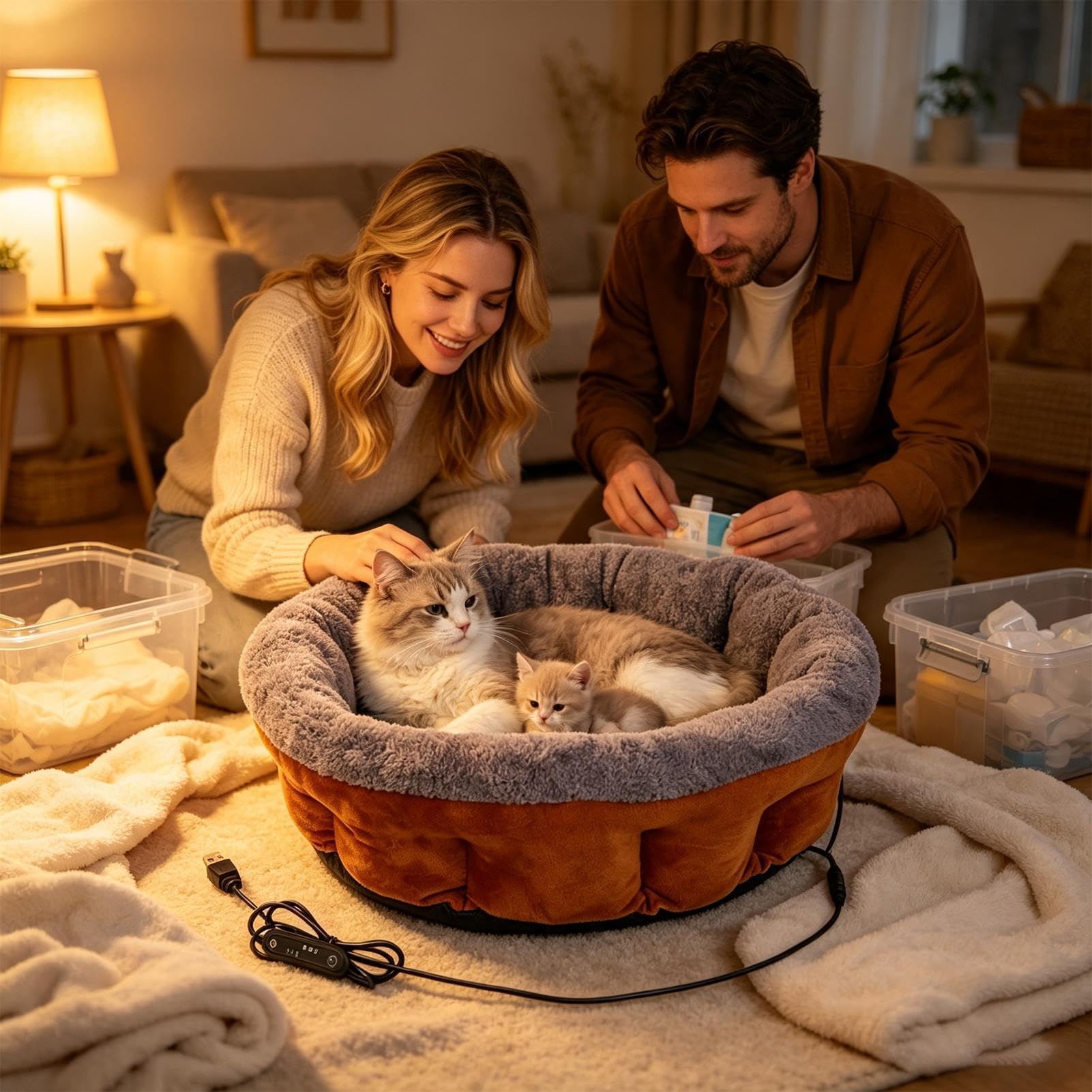 Beheiztes Katzenbett Indoor Weiches Wärmendes Waschbares Haustierkissen Mit | Beheiztes Indoor-Katzenbett Für Kätzchen, Welpen, Hunde, Zuhause, Wohnzimmer, Schlafzimme