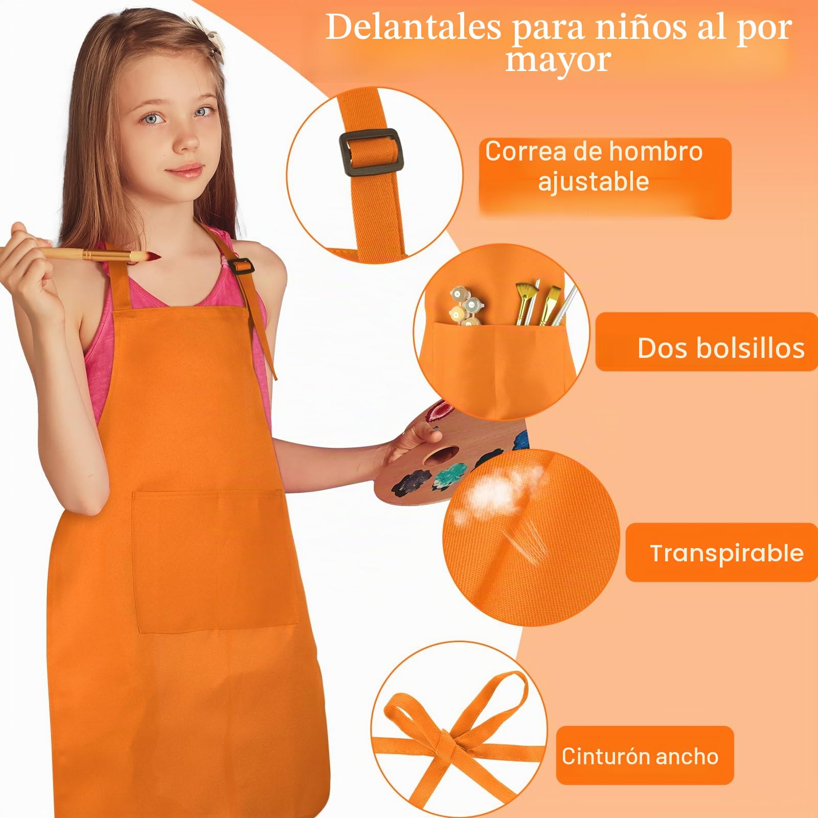 Delantal para niños a granel con 2 bolsillos, ajustable, delantal de arte de chef para niños, delantales de pintura para cocinar, hornear, pintar y manualidades