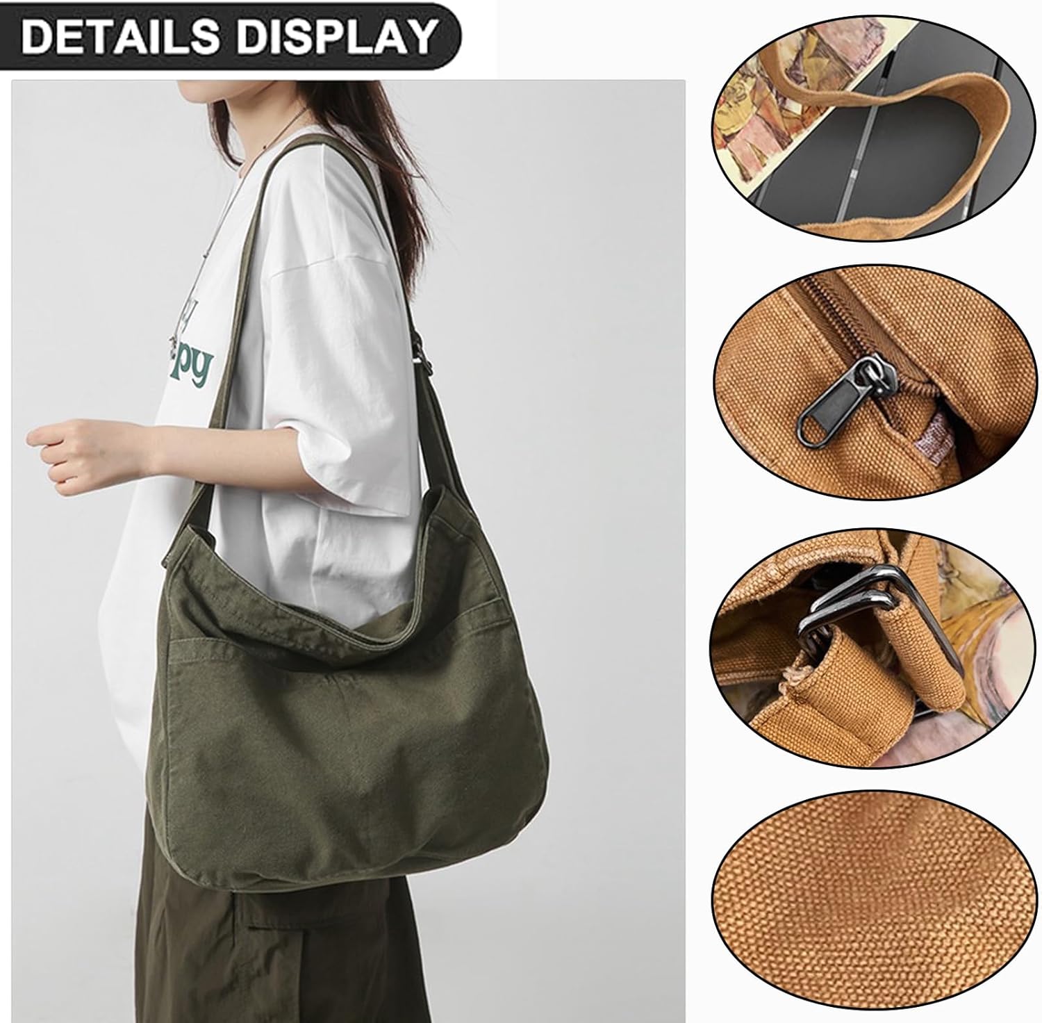 Canvas Crossbody Shoulder Bag Casual Hobo Bag Travel Tote Bag Messenger Bags Cute Large Purse for Women