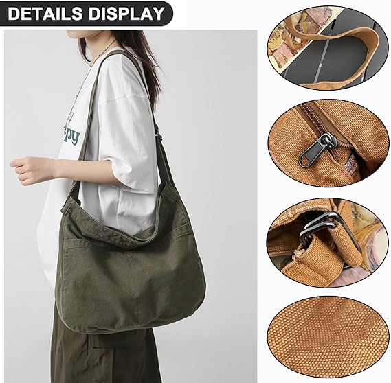 KAMEILONG Canvas Crossbody Shoulder Bag Casual Hobo Bag Travel Tote Bag Messenger Bags Cute Large Purse for Women